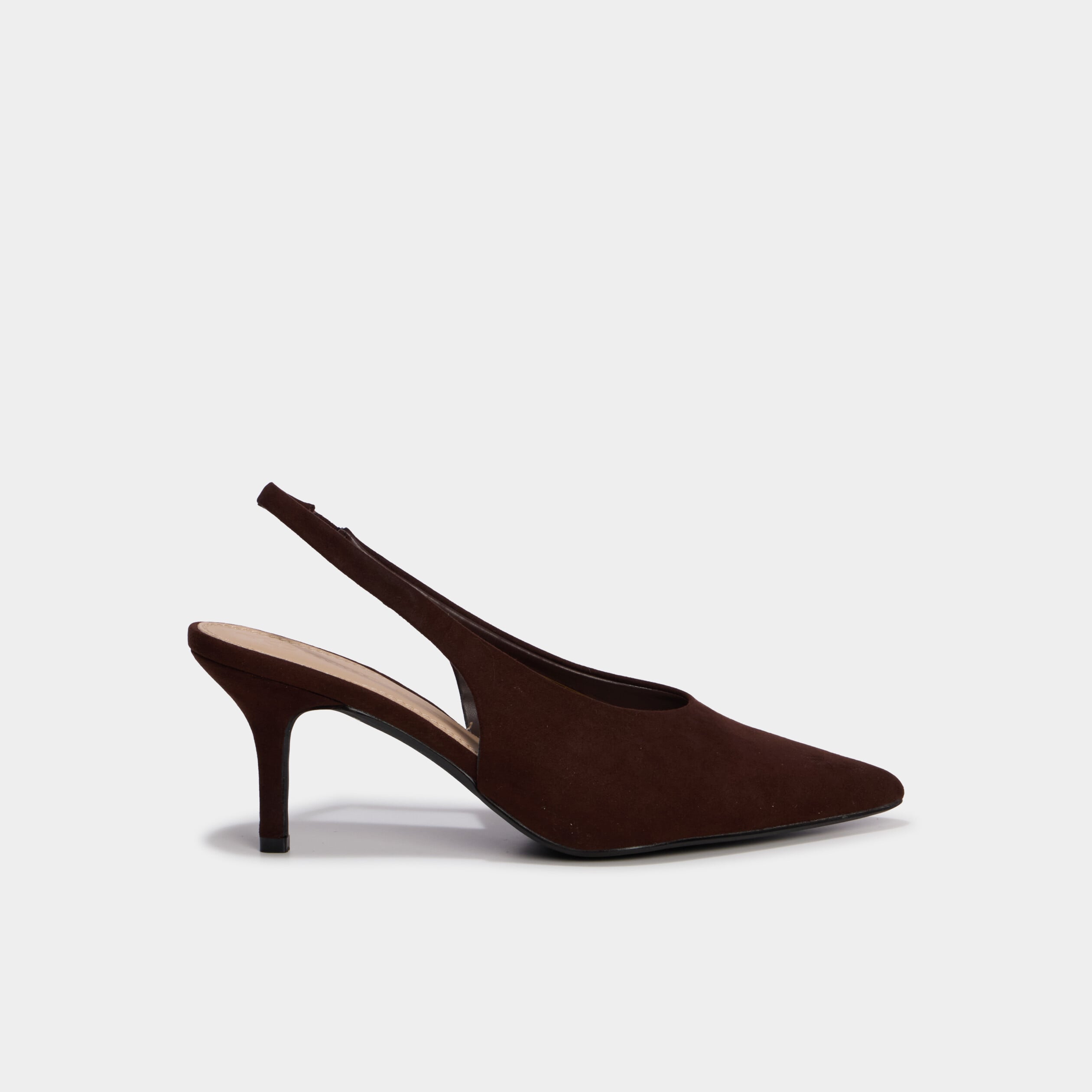 Escarpins slingback &agrave; talons aiguilles marron fonc&eacute; femme