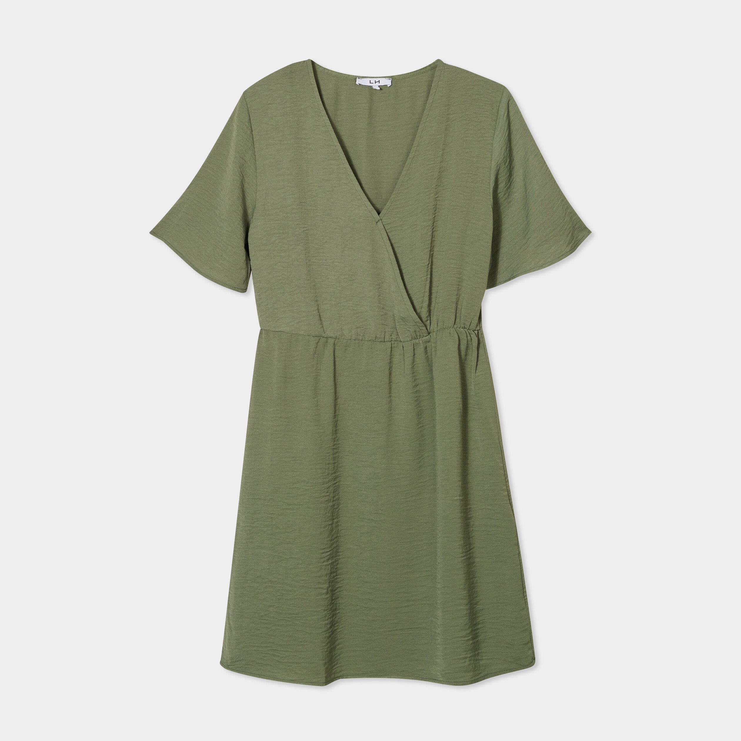 robe courte col cache coeur vert kaki femme Robe courte col cache-coeur vert kaki femme