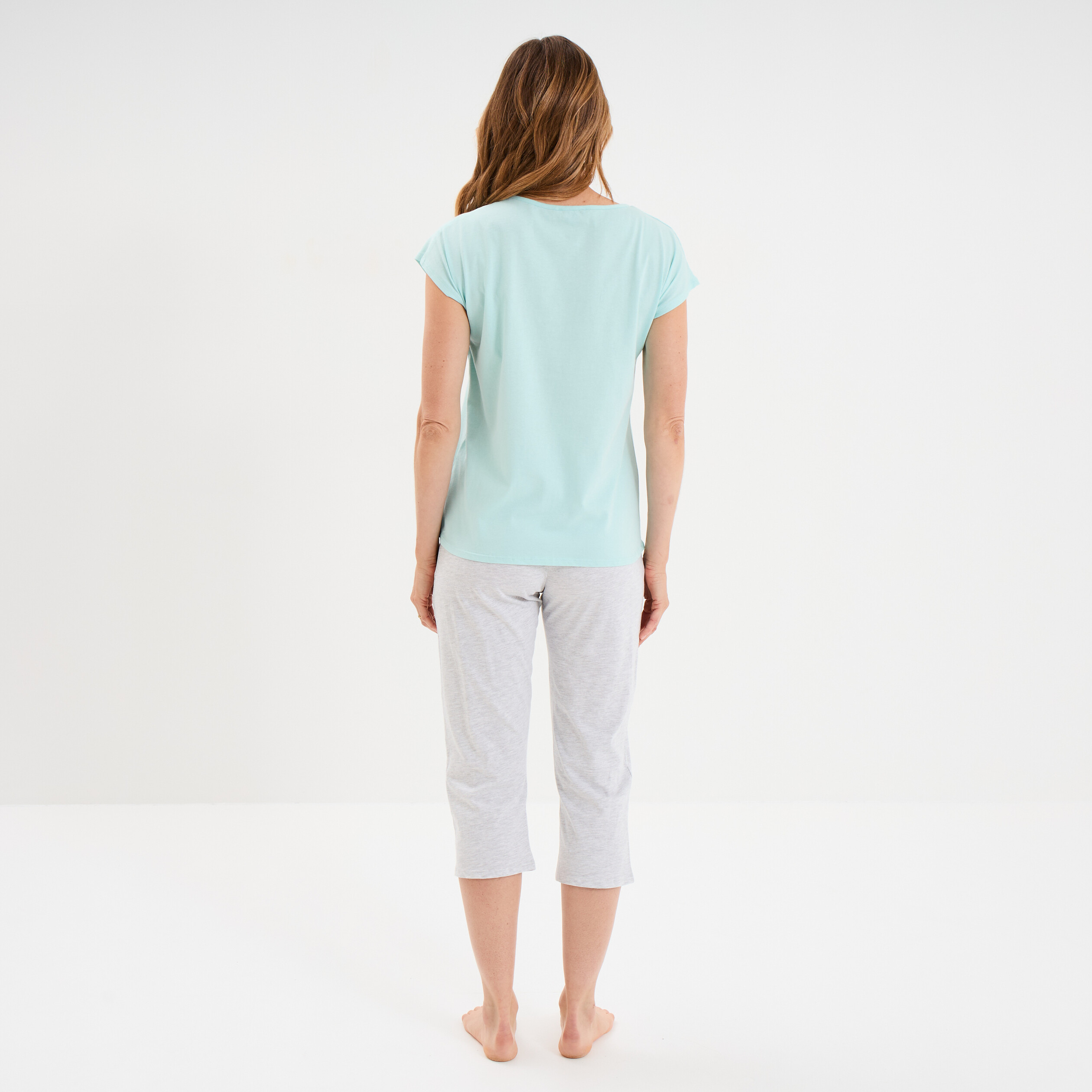 ensemble pyjama corsaire t shirt coton bleu turquoise femme Ensemble pyjama corsaire t-shirt coton bleu turquoise femme