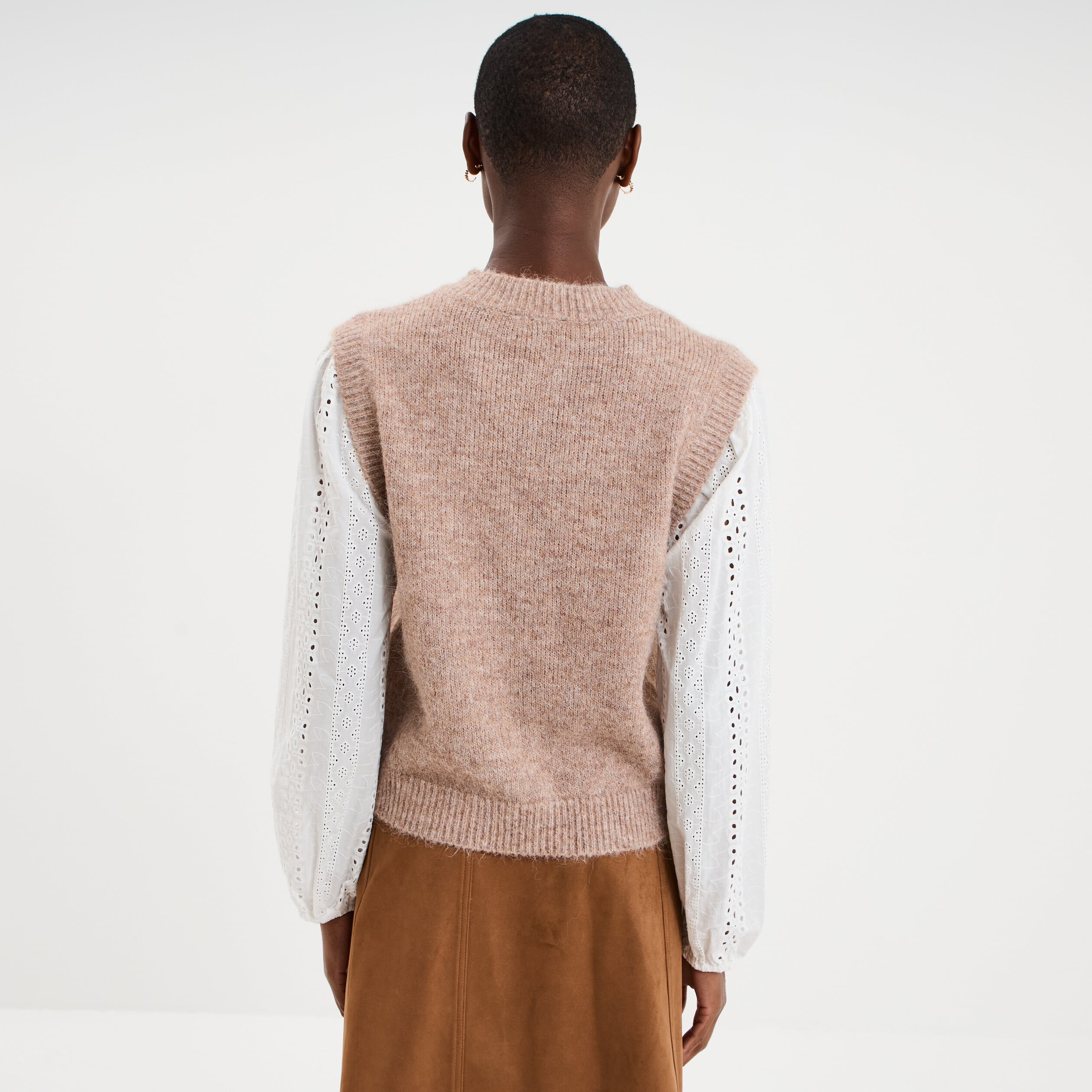 Gilet effet 2-en-1 beige femme