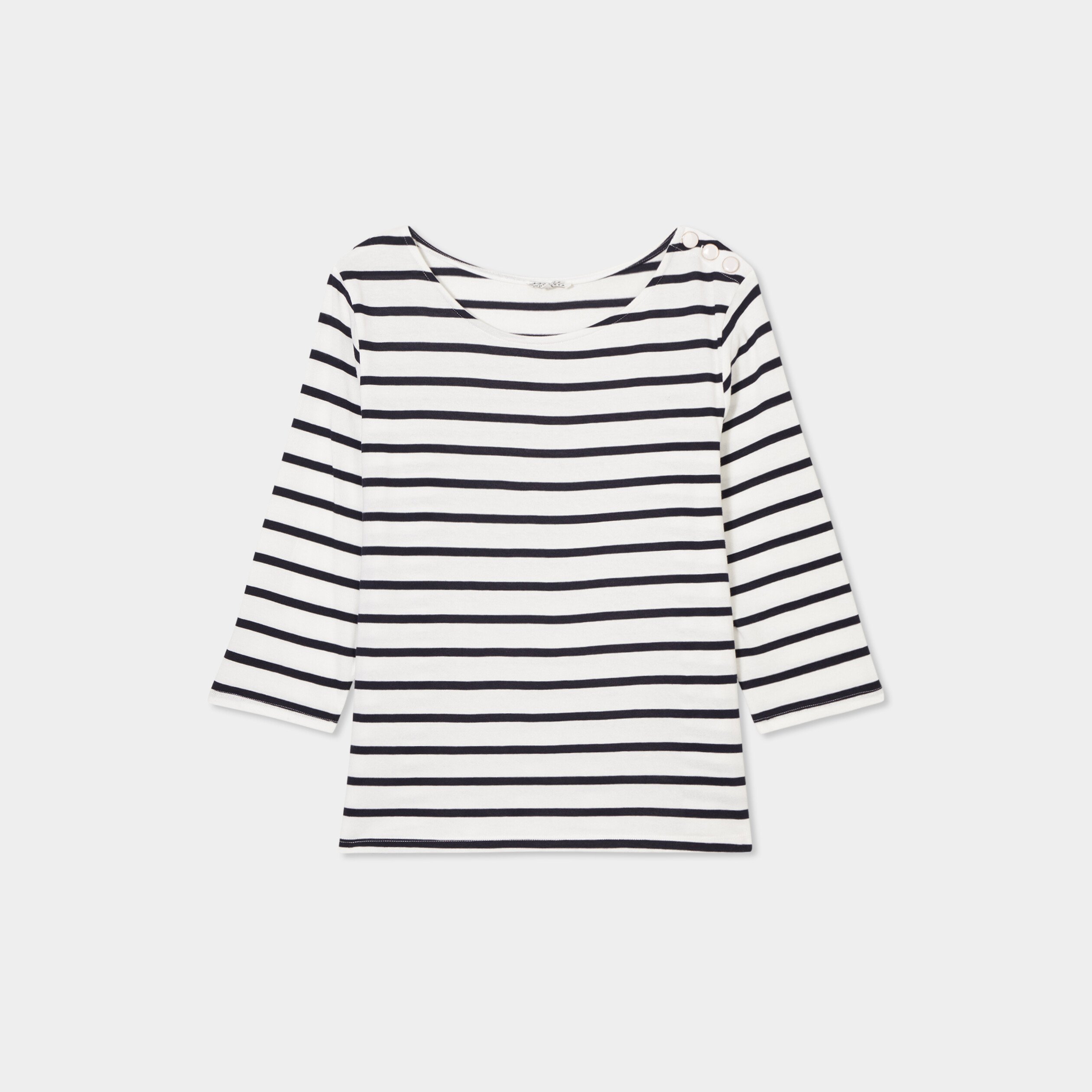 t shirt col rond manches 34 coton ecru femmegt T-shirt col rond manches 3/4 coton ecru femme grande taille