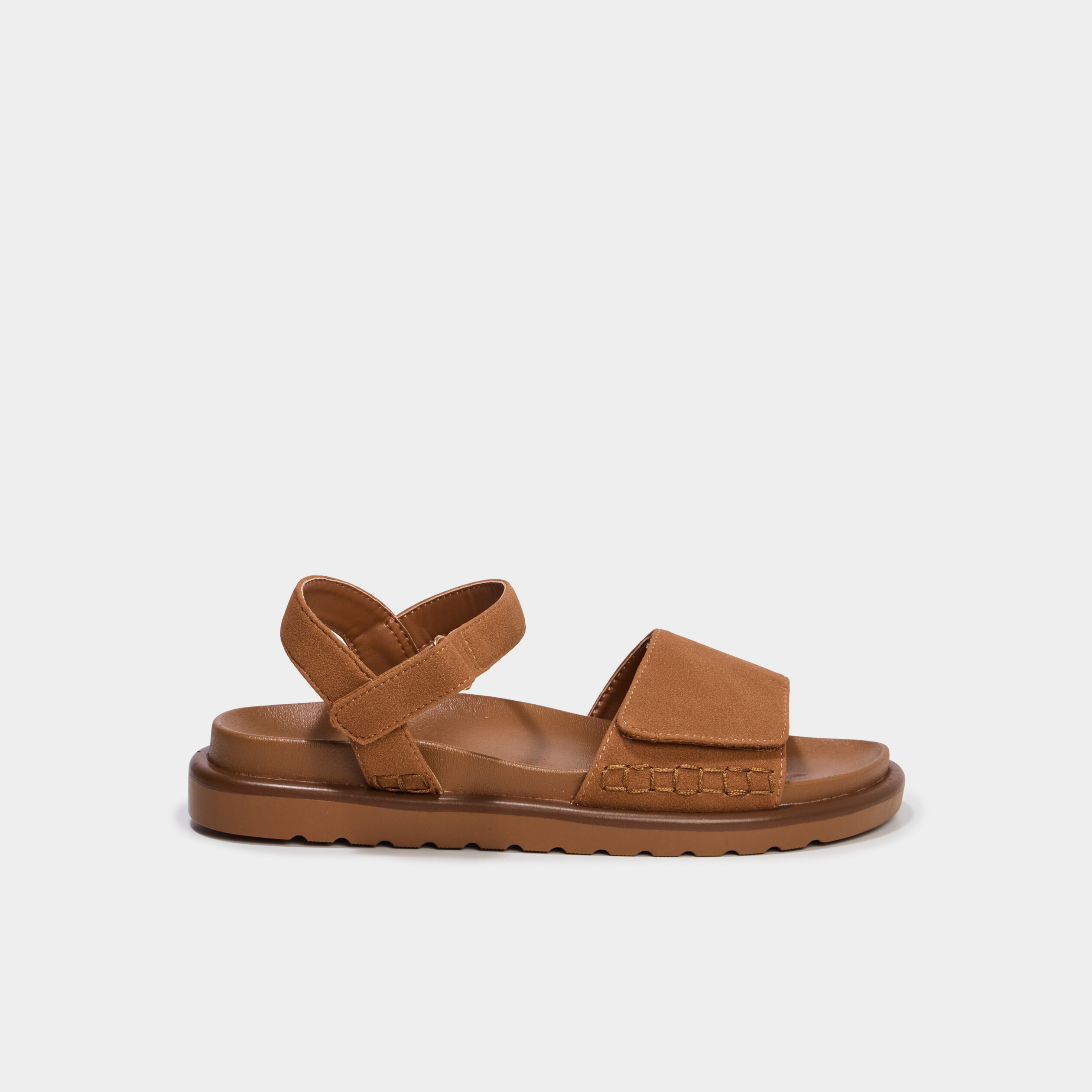 Sandales &agrave; scratchs effet su&eacute;dine marron femme