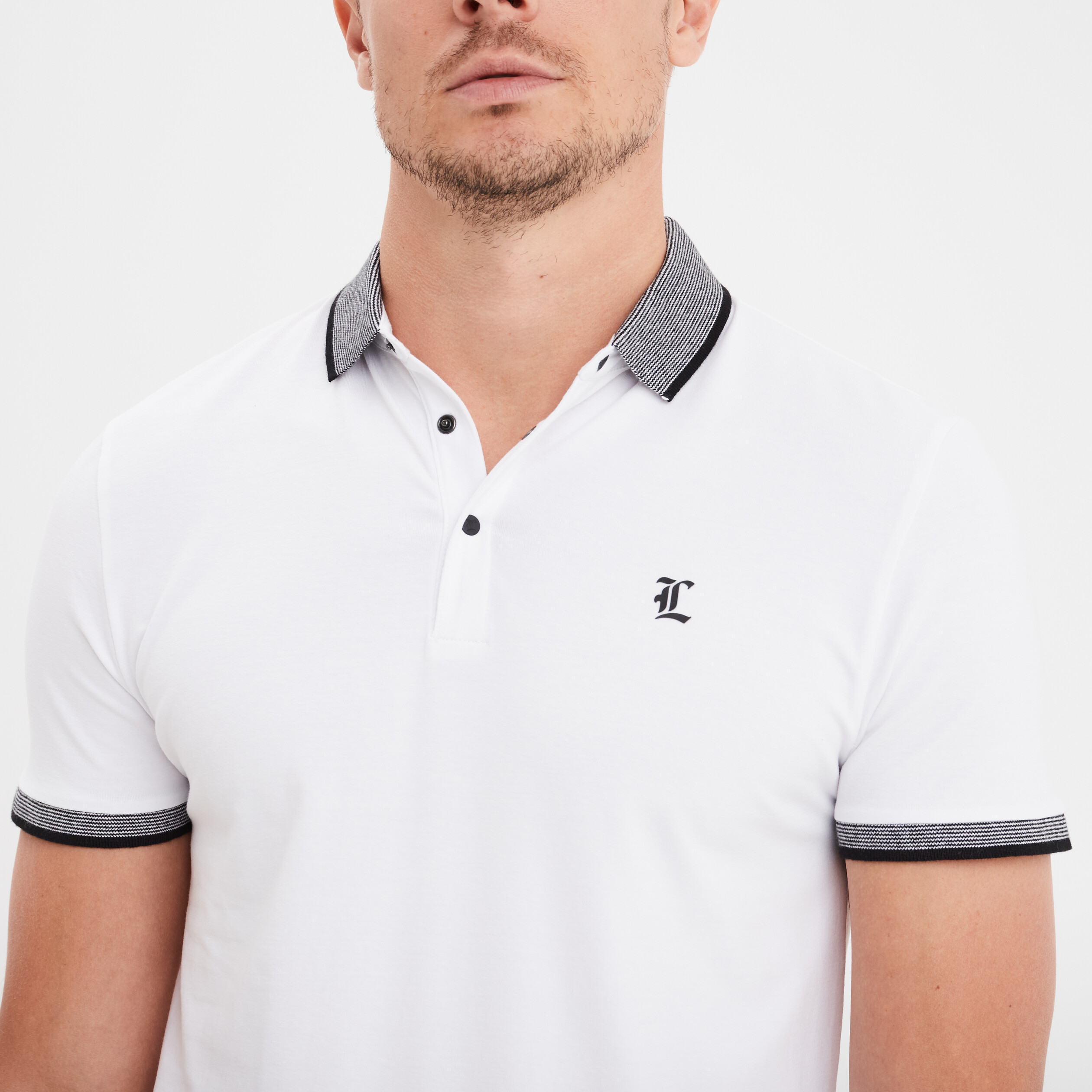 Polo coton stretch droit manches courtes blanc homme