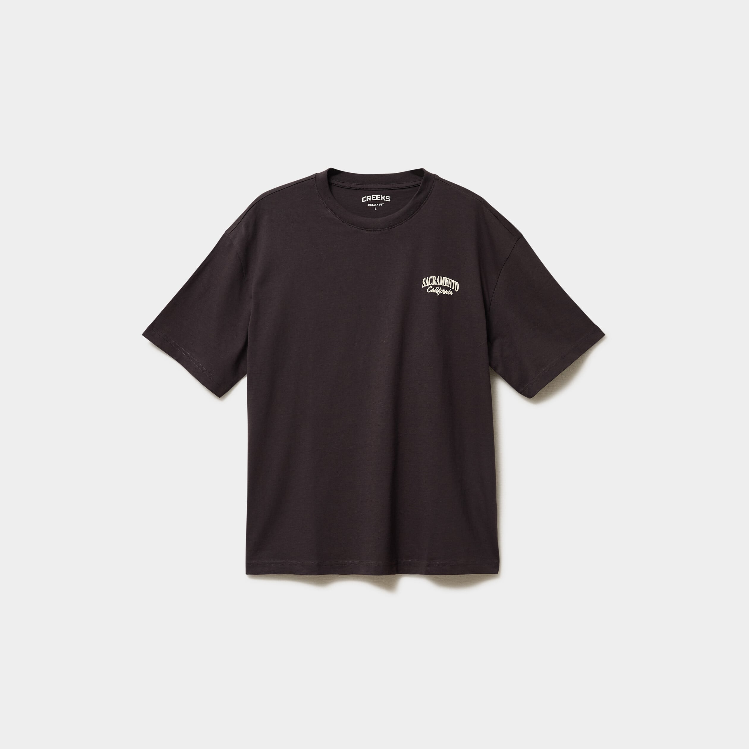 T-shirt relax manches courtes coton marron fonc&eacute; homme