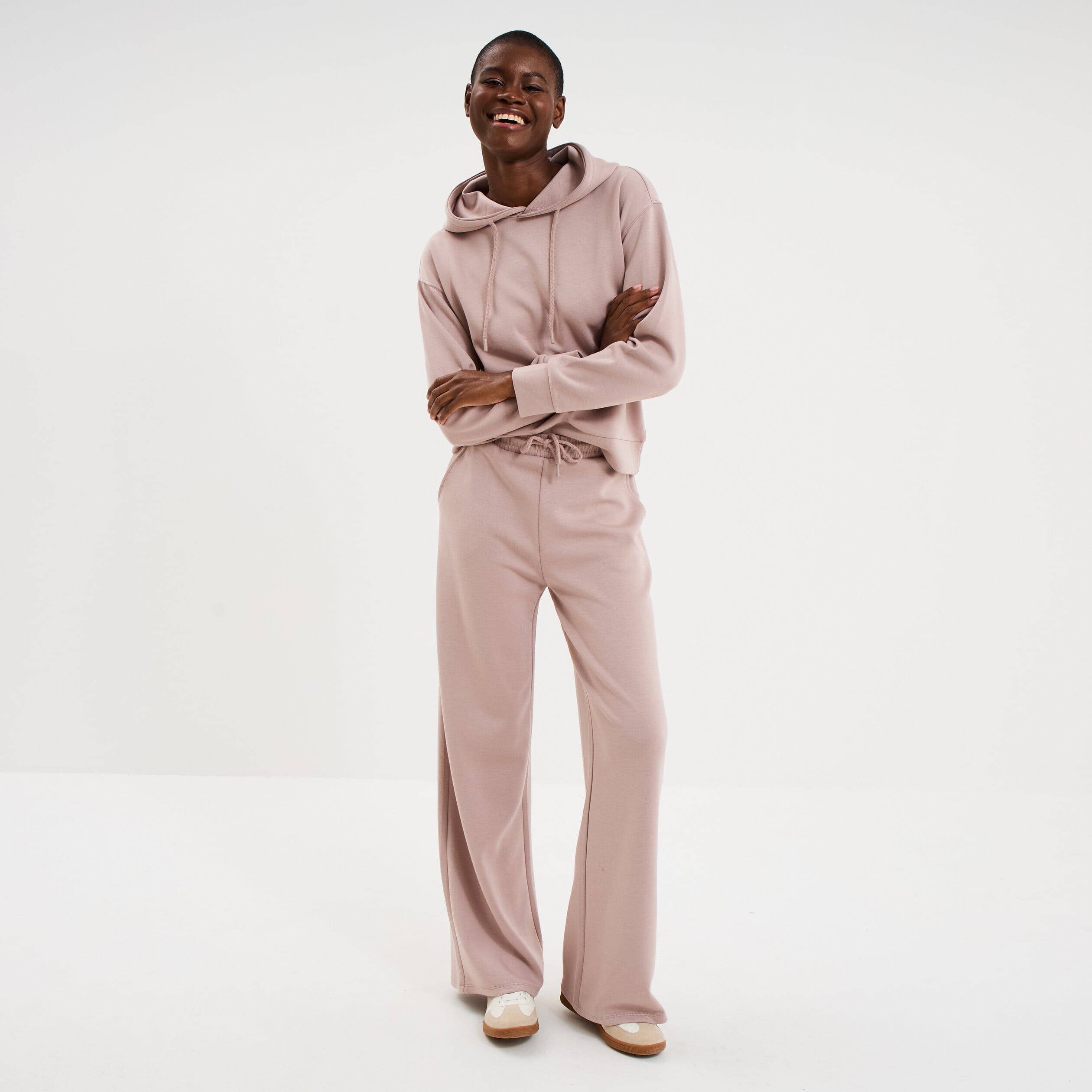 Pantalon de jogging large &eacute;lastiqu&eacute; marron clair femme