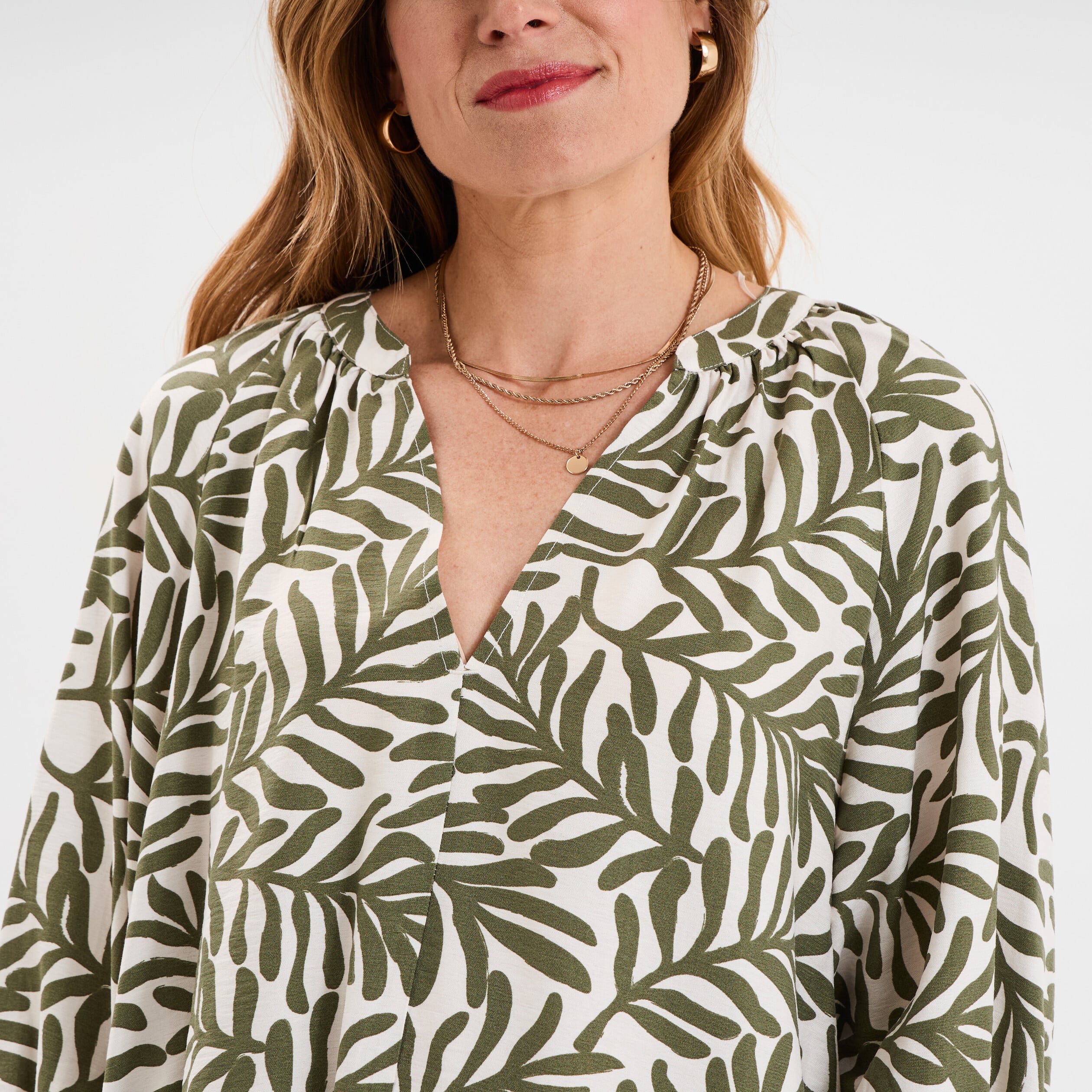 Blouse manches 3/4 ballons col tunisien blanc femme