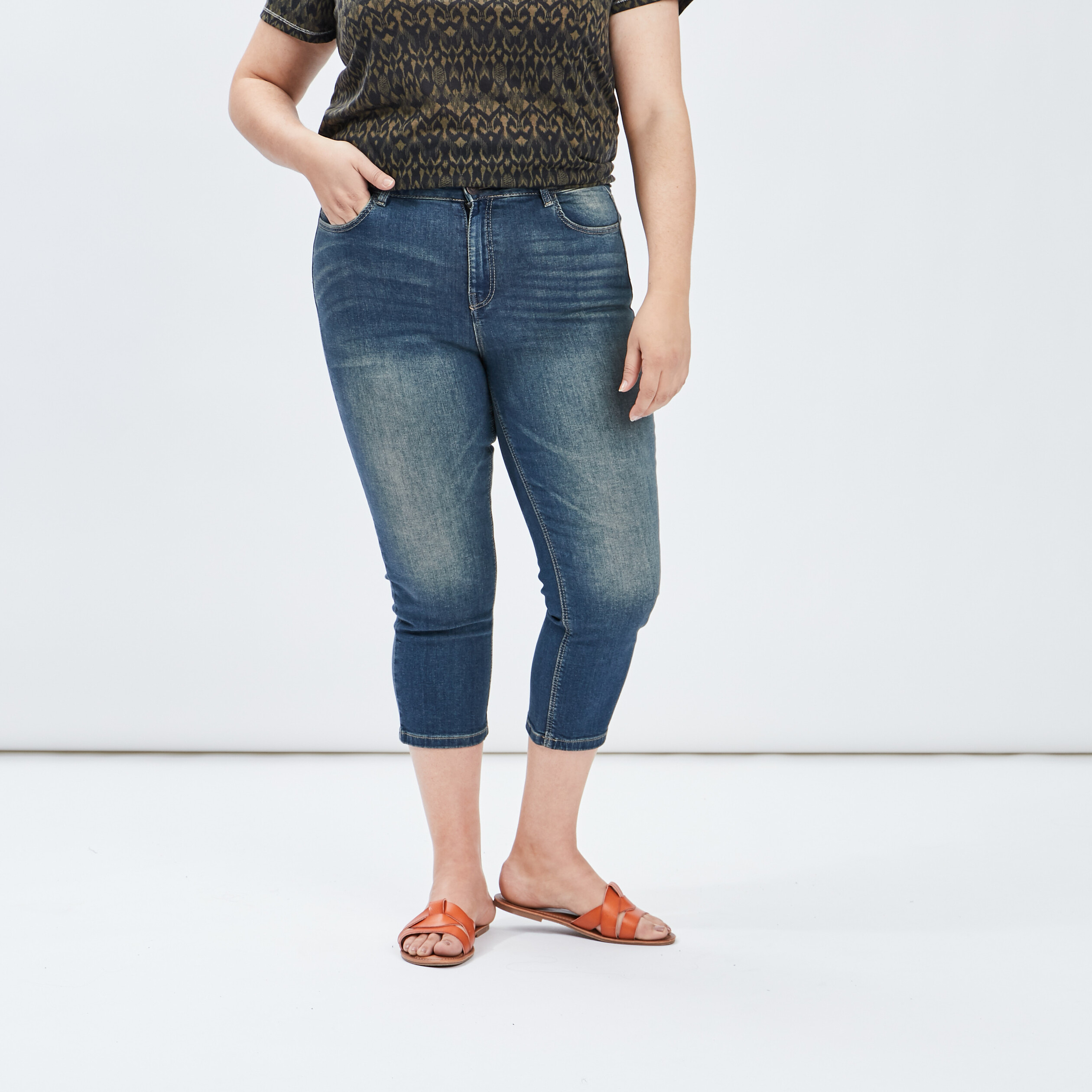 jeans slim 78eme denim stone femmegt Jeans slim 7/8ème denim stone femme grande taille