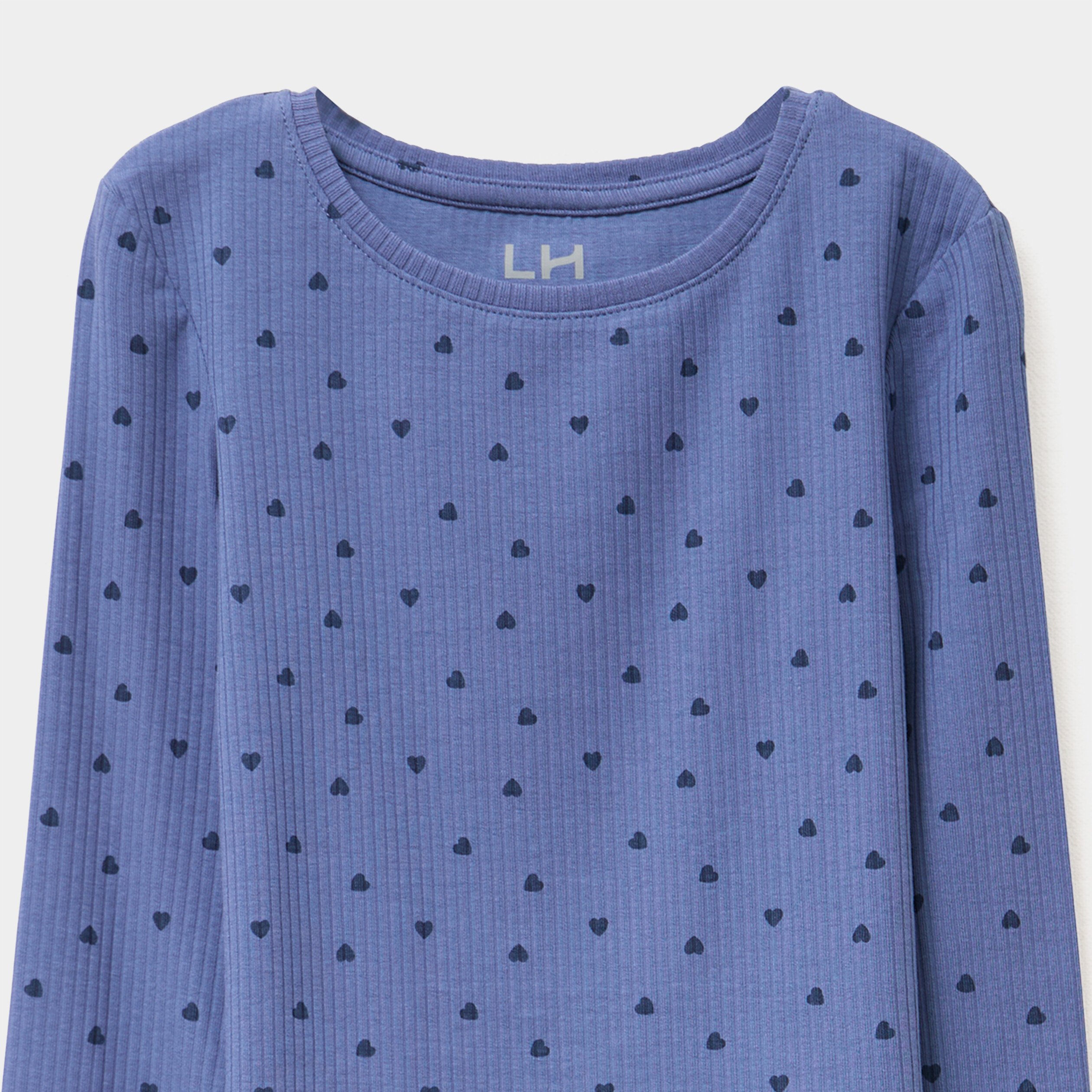 t shirt cotele manches longues coton bleu gris fille T-shirt côtelé manches longues coton bleu gris fille