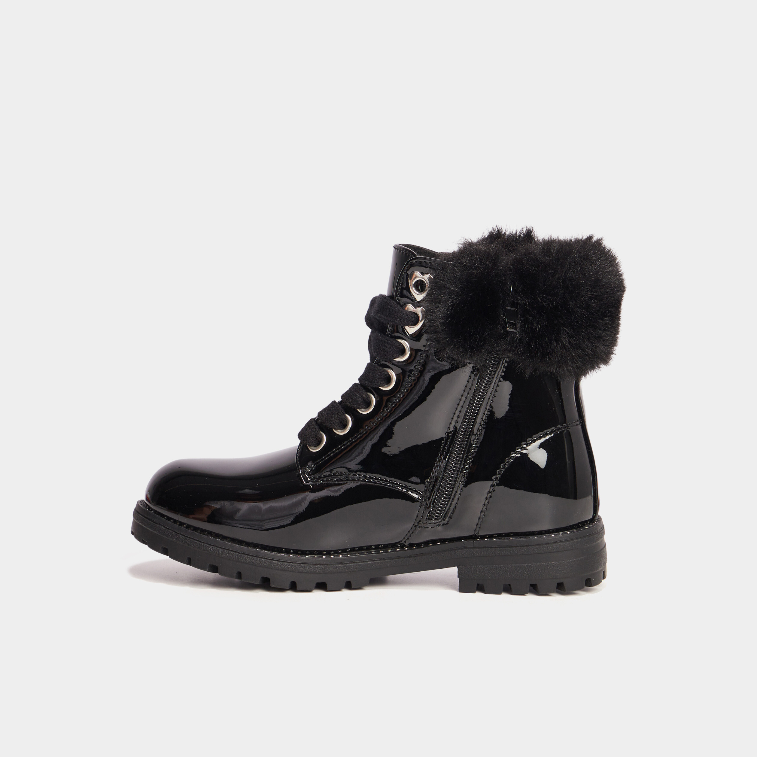 Bottines vernies bords fausse fourrure noir fille