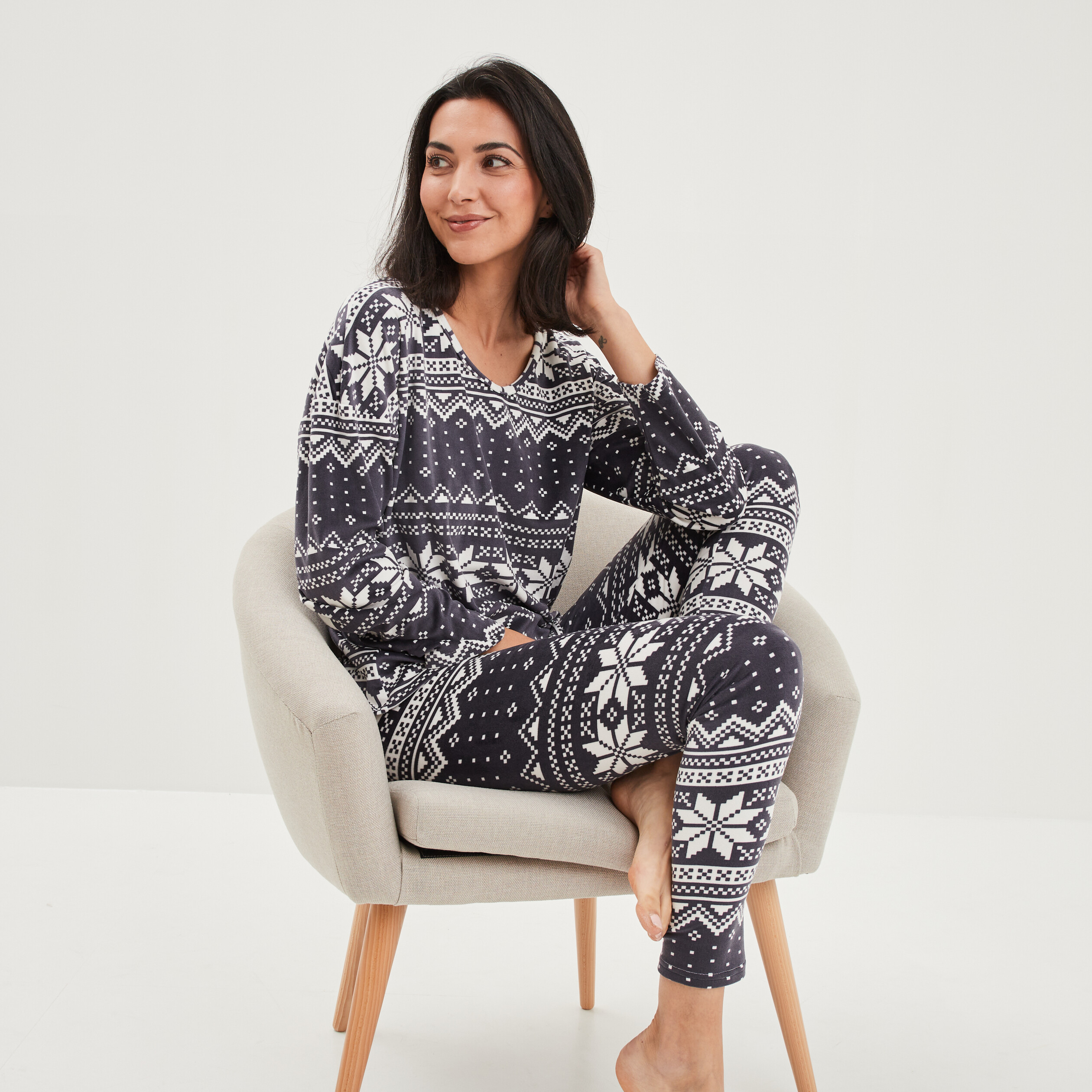 Ensemble pyjama pantalon velours bleu marine femme
