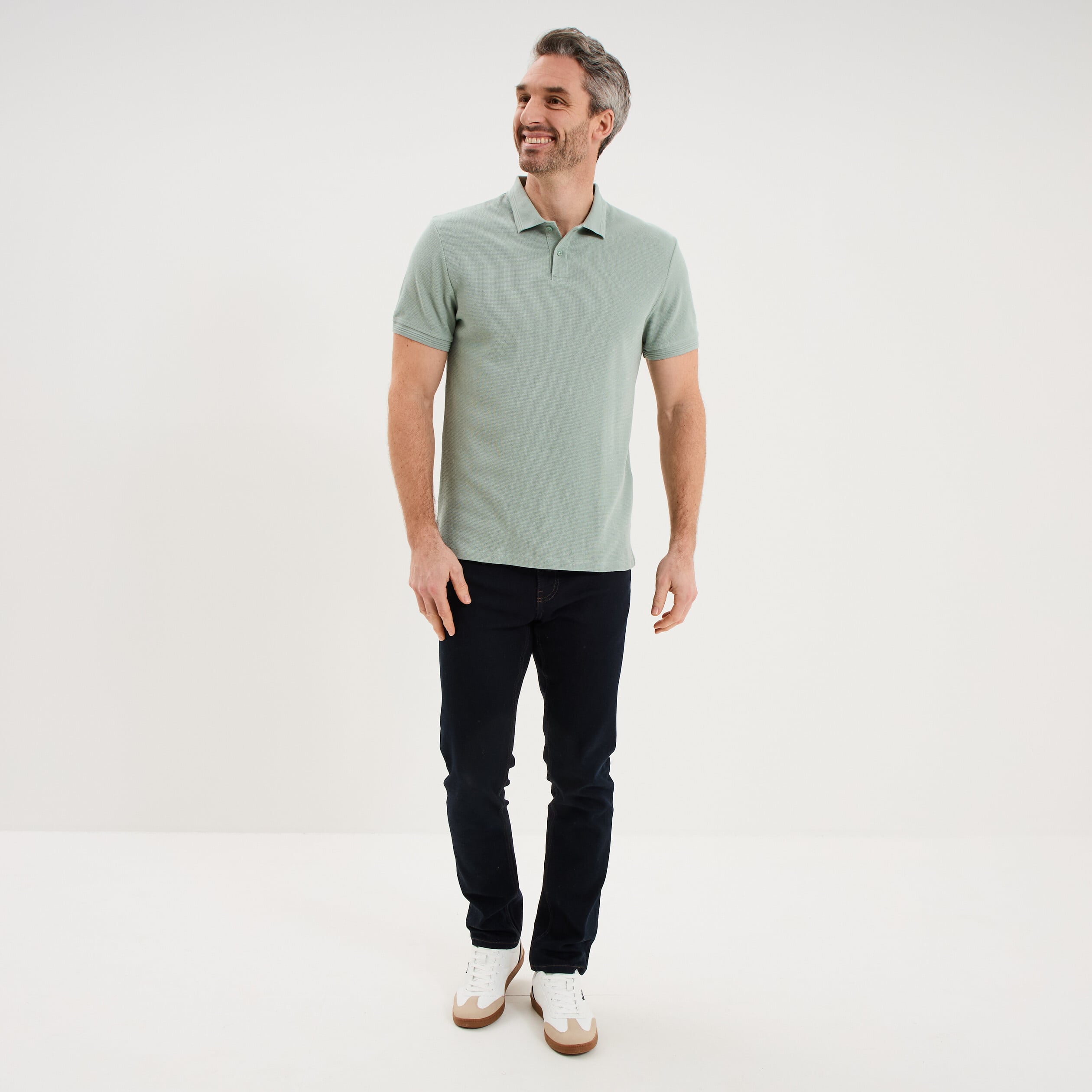 Polo textur&eacute; manches courtes coton vert pastel homme