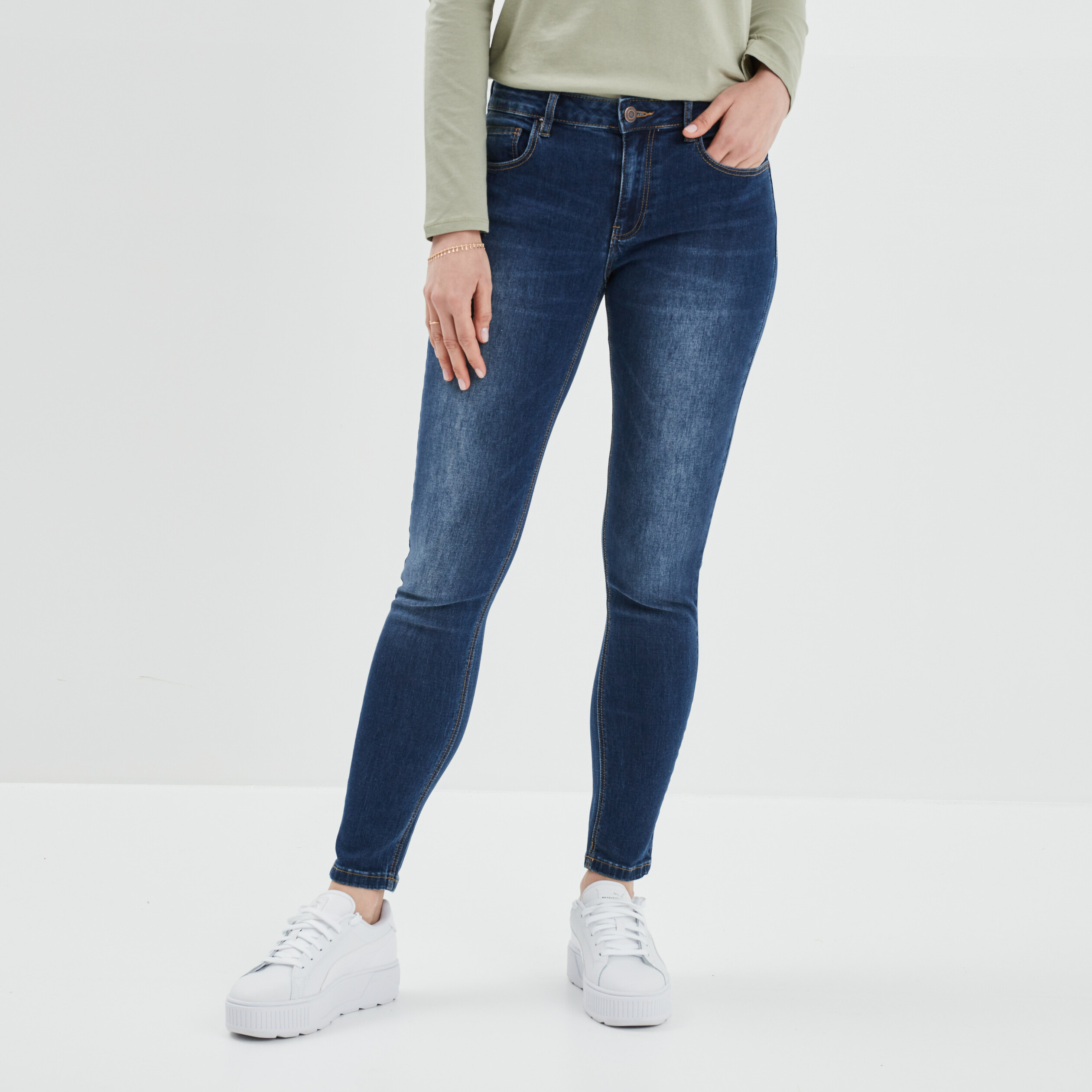 Jeans skinny taille basse denim brut femme La Halle