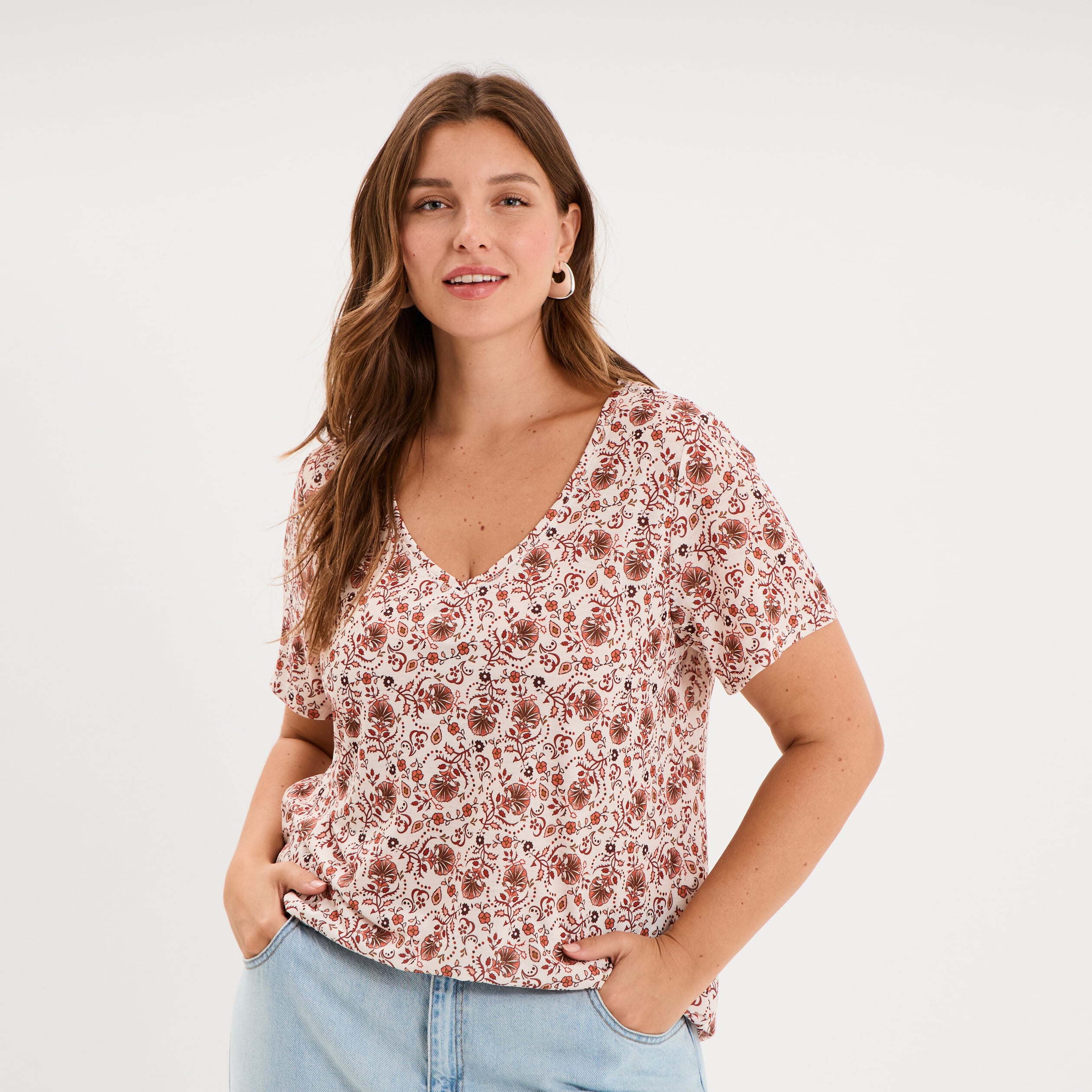 T-shirt manches courtes ecru femme grande taille