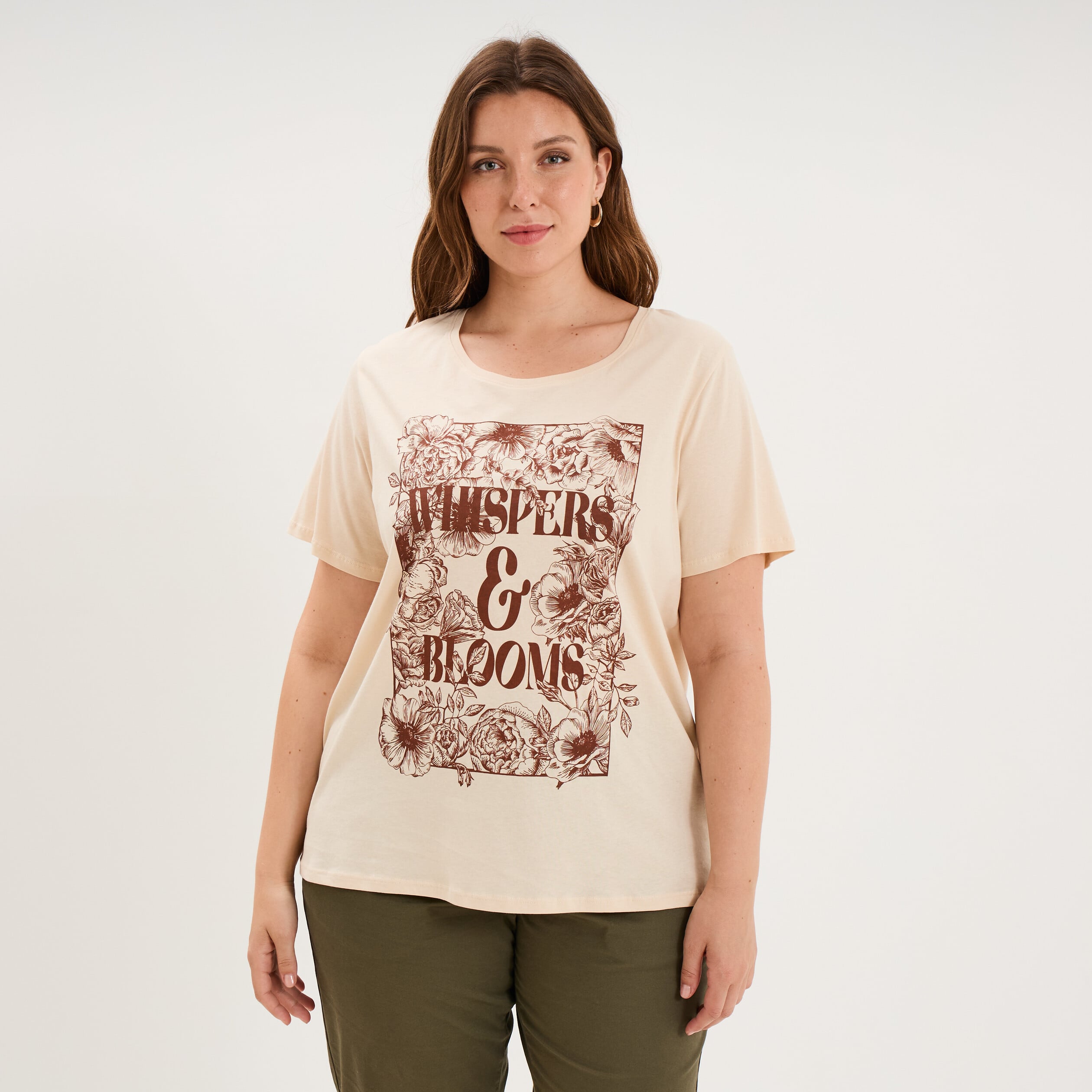 T-shirt manches courtes col rond coton ivoire femme grande taille