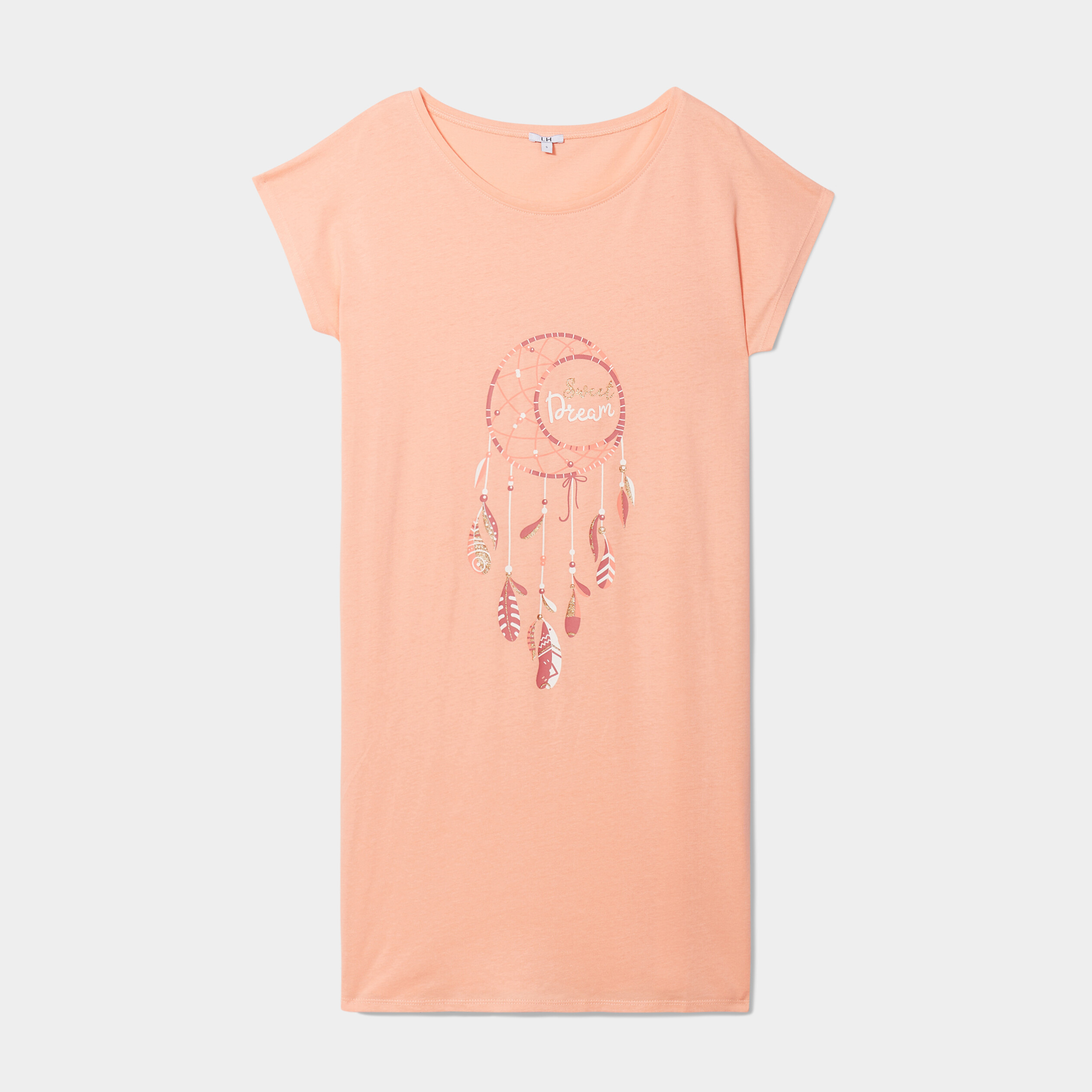 chemise de nuit manches courtes rose saumon femme Chemise de nuit manches courtes rose saumon femme