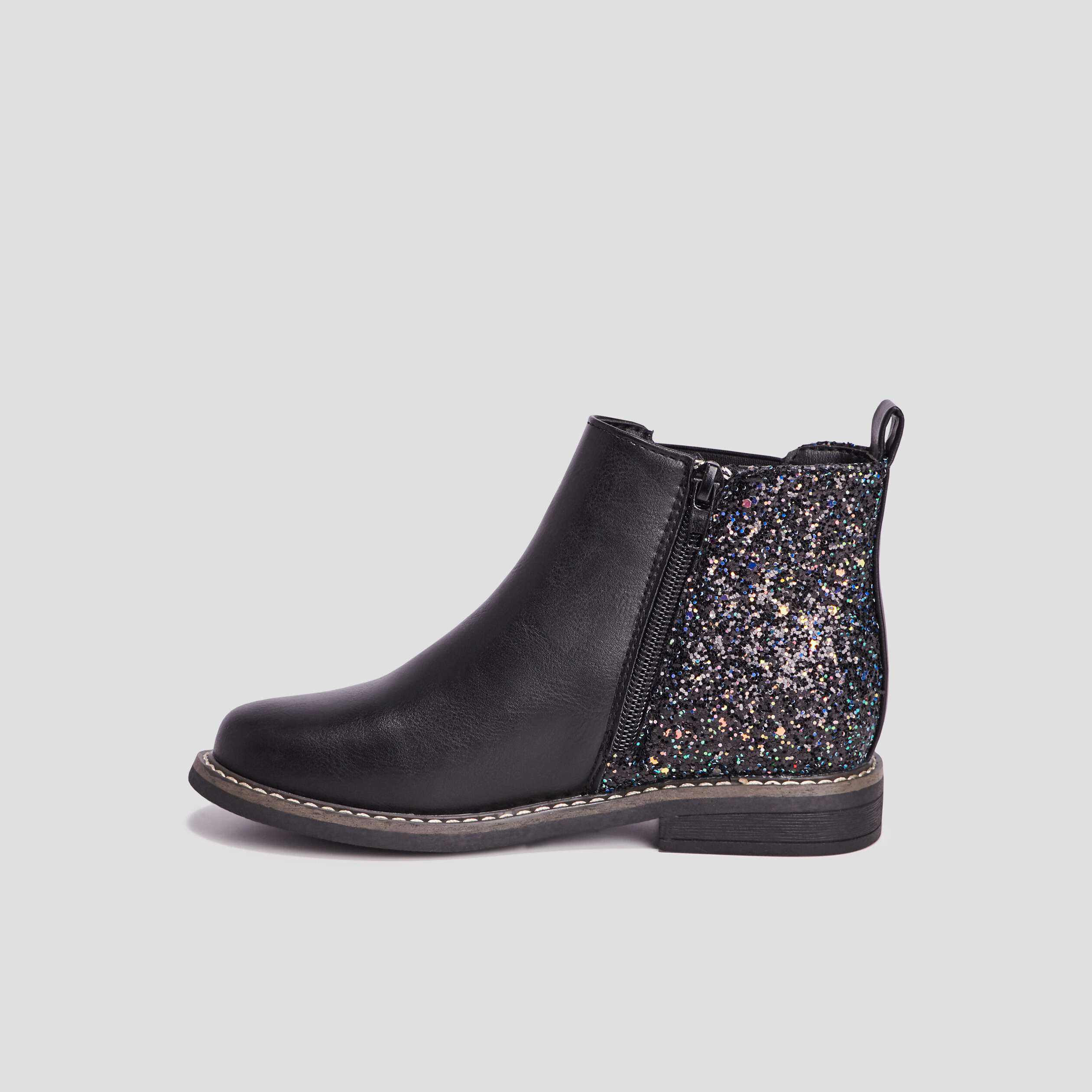 Bottines chelsea zipp&eacute;es &agrave; paillettes noir fille
