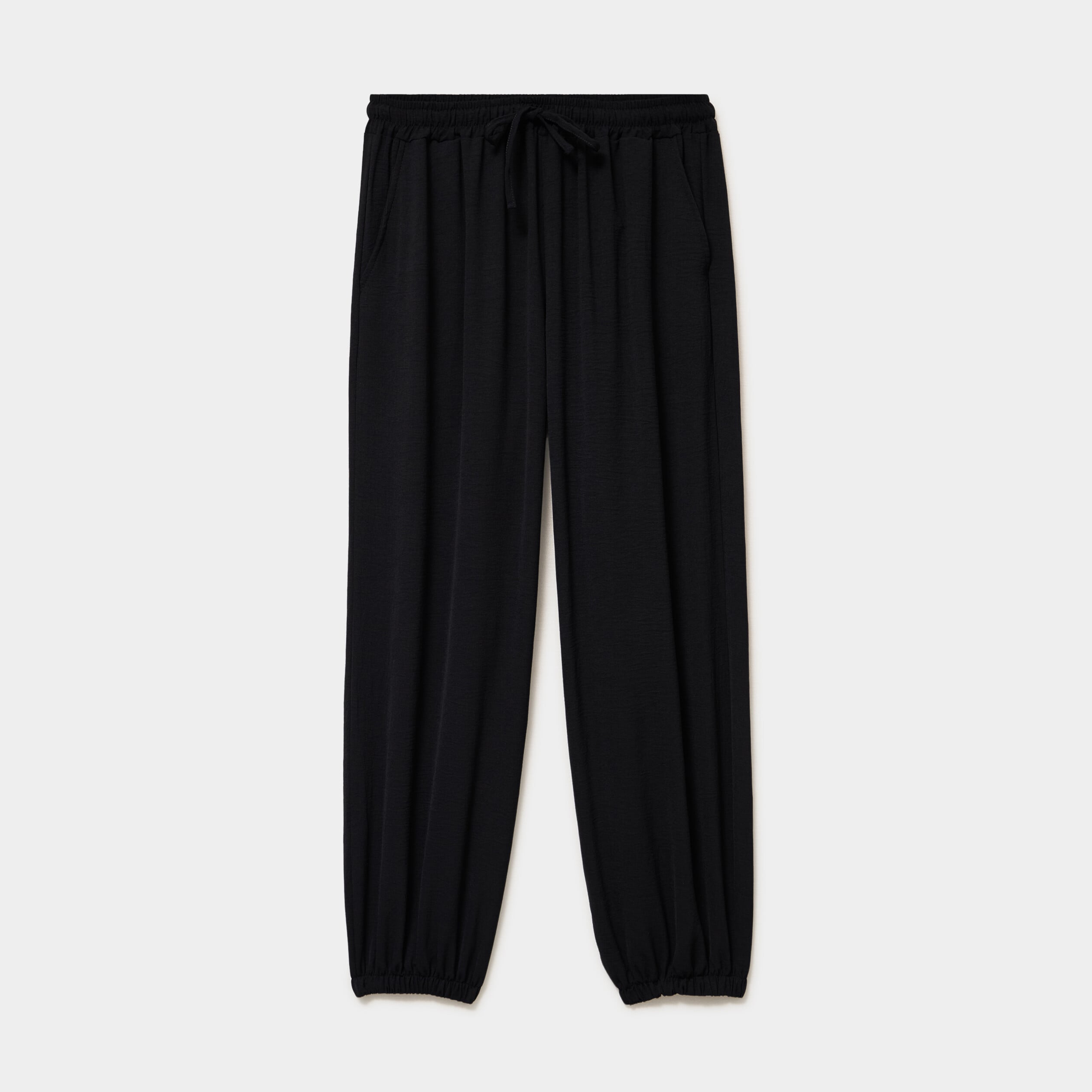 Pantalon ample fluide taille &agrave; coulisse noir femme
