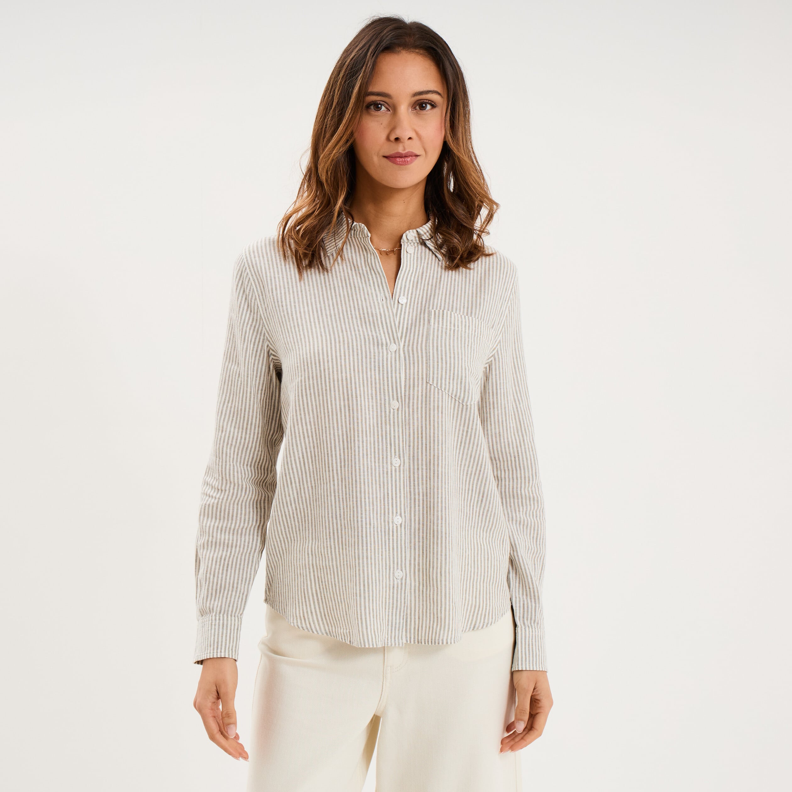 Chemise lin m&eacute;lang&eacute; manches longues blanc femme