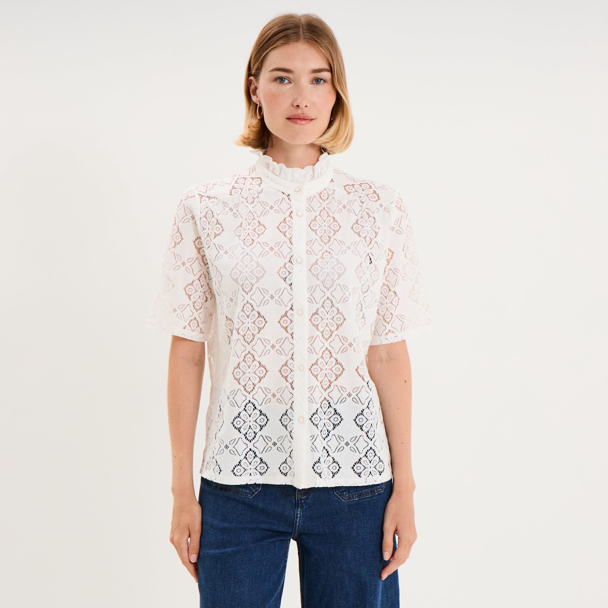 Chemise en dentelle col victorien blanc femme