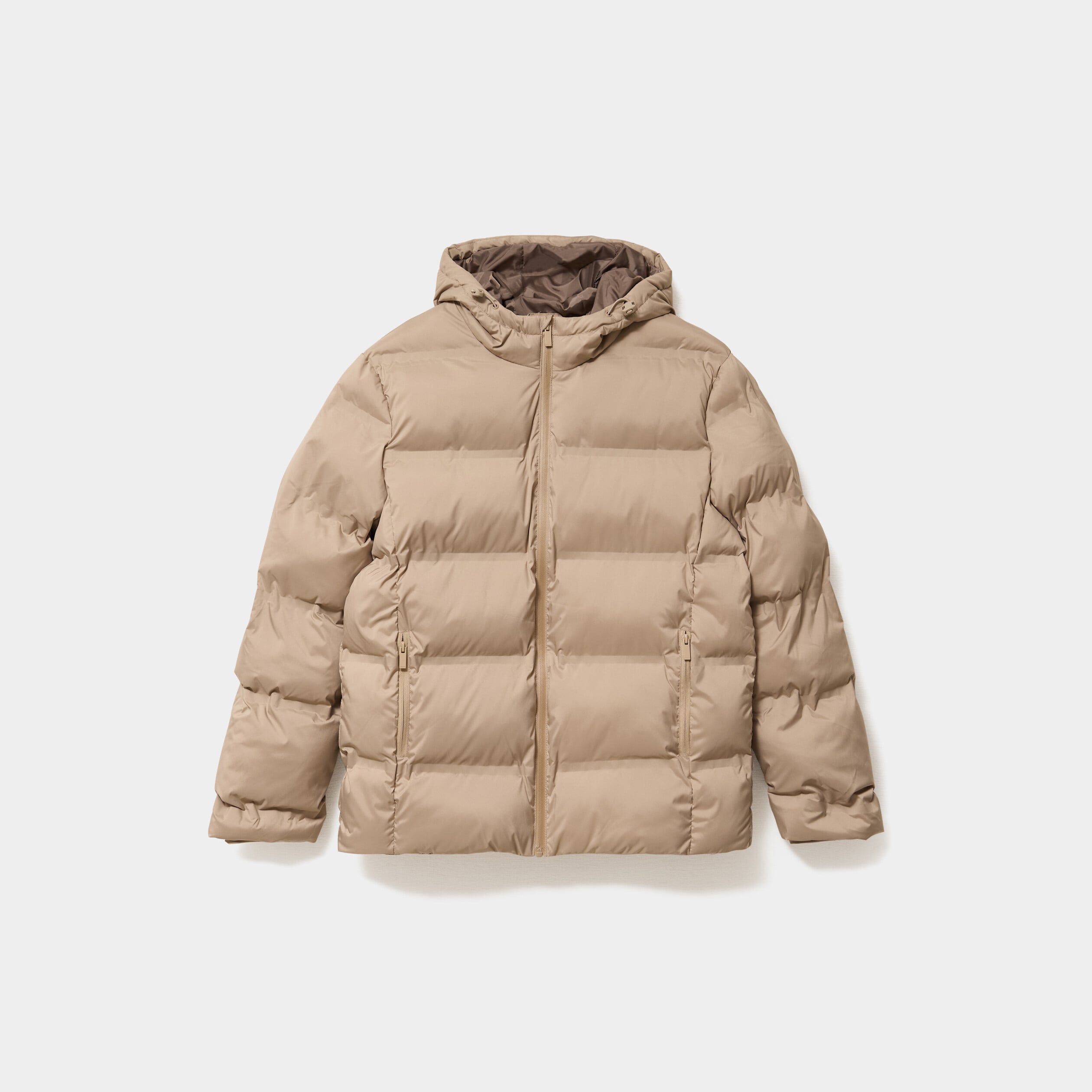 Doudoune courte &agrave; capuche d&eacute;perlante taupe homme