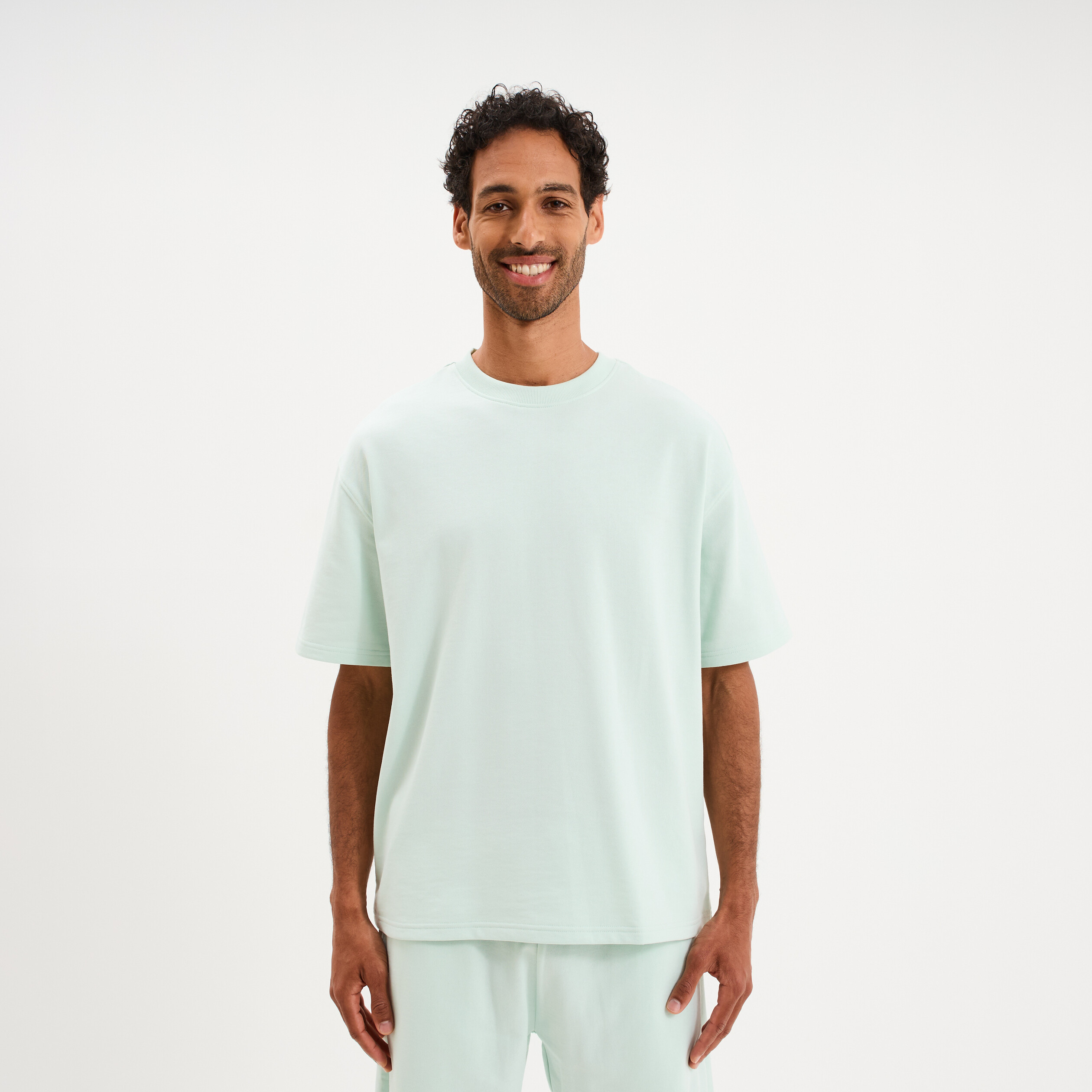 T-shirt col rond droit relax fit vert clair homme