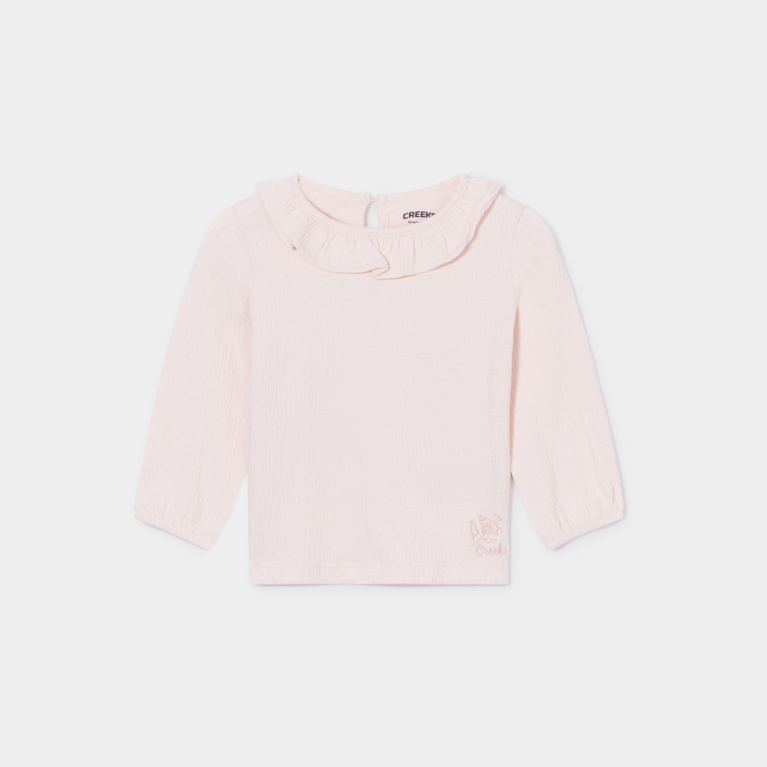 t shirt col volants creeks rose clair bebef T-shirt col volants Creeks rose clair bébé fille