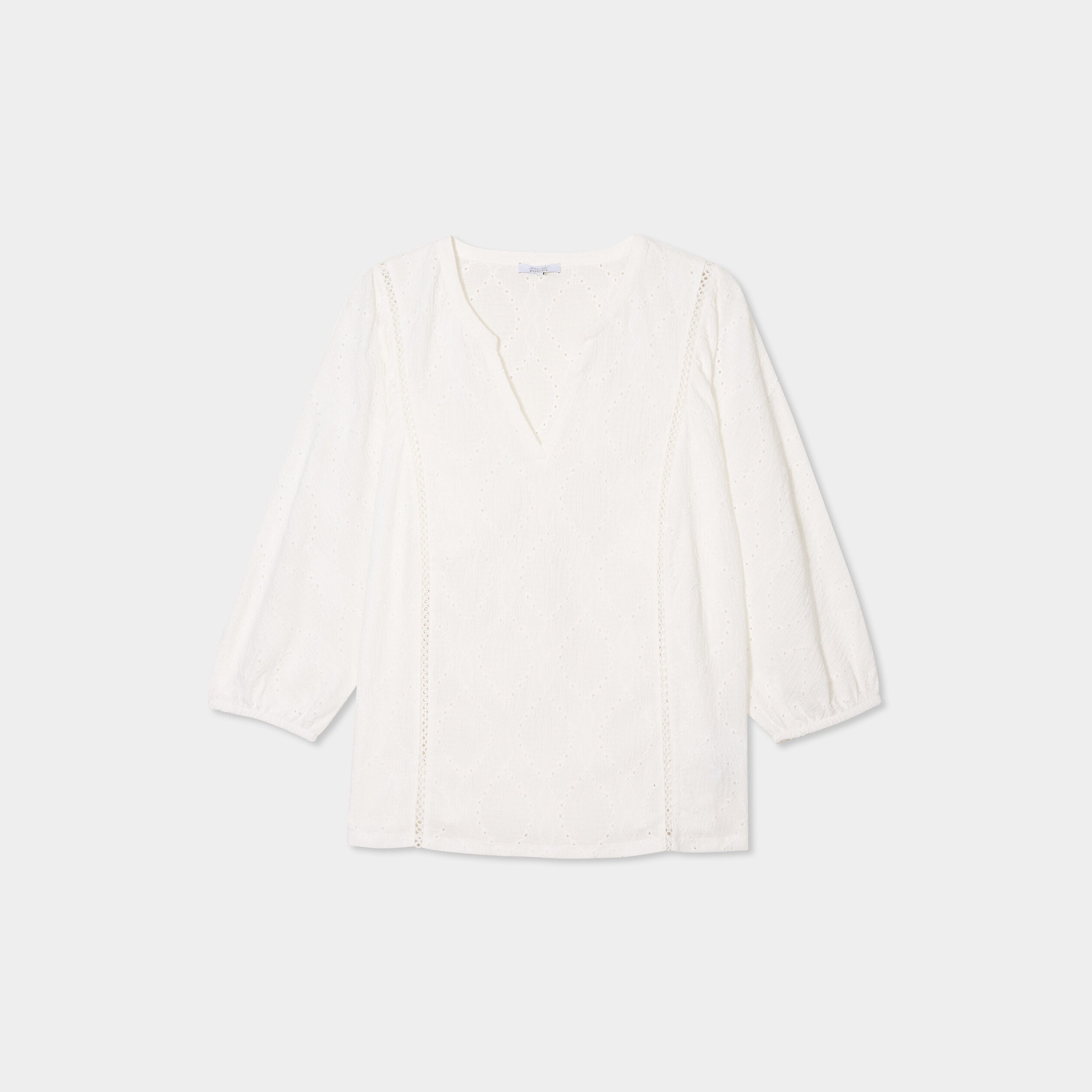 blouse broderie anglaise manches 34 blanc femmegt Blouse broderie anglaise manches 3/4 blanc femme grande taille