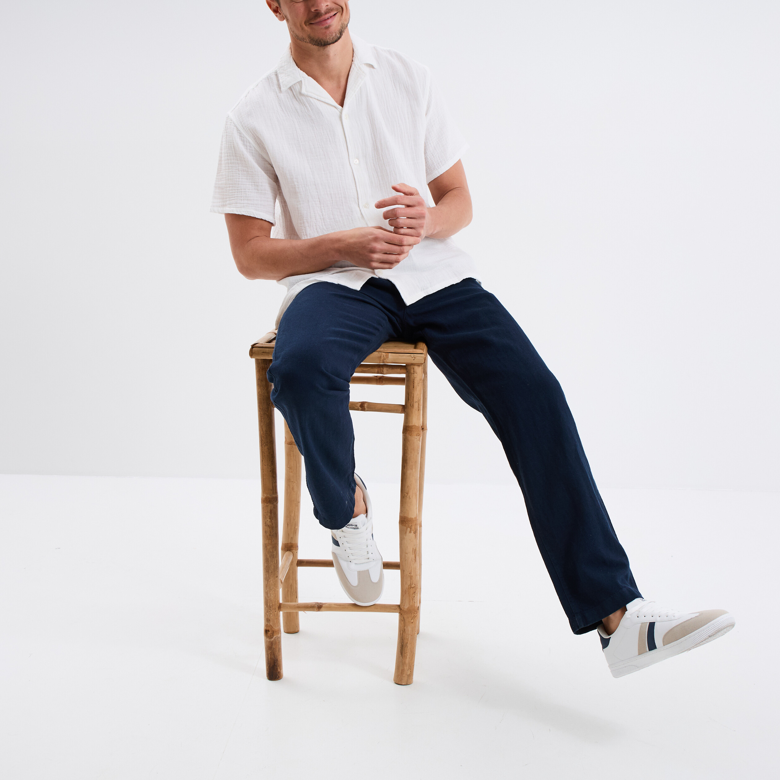 Chemise manches courtes gaze de coton blanc homme