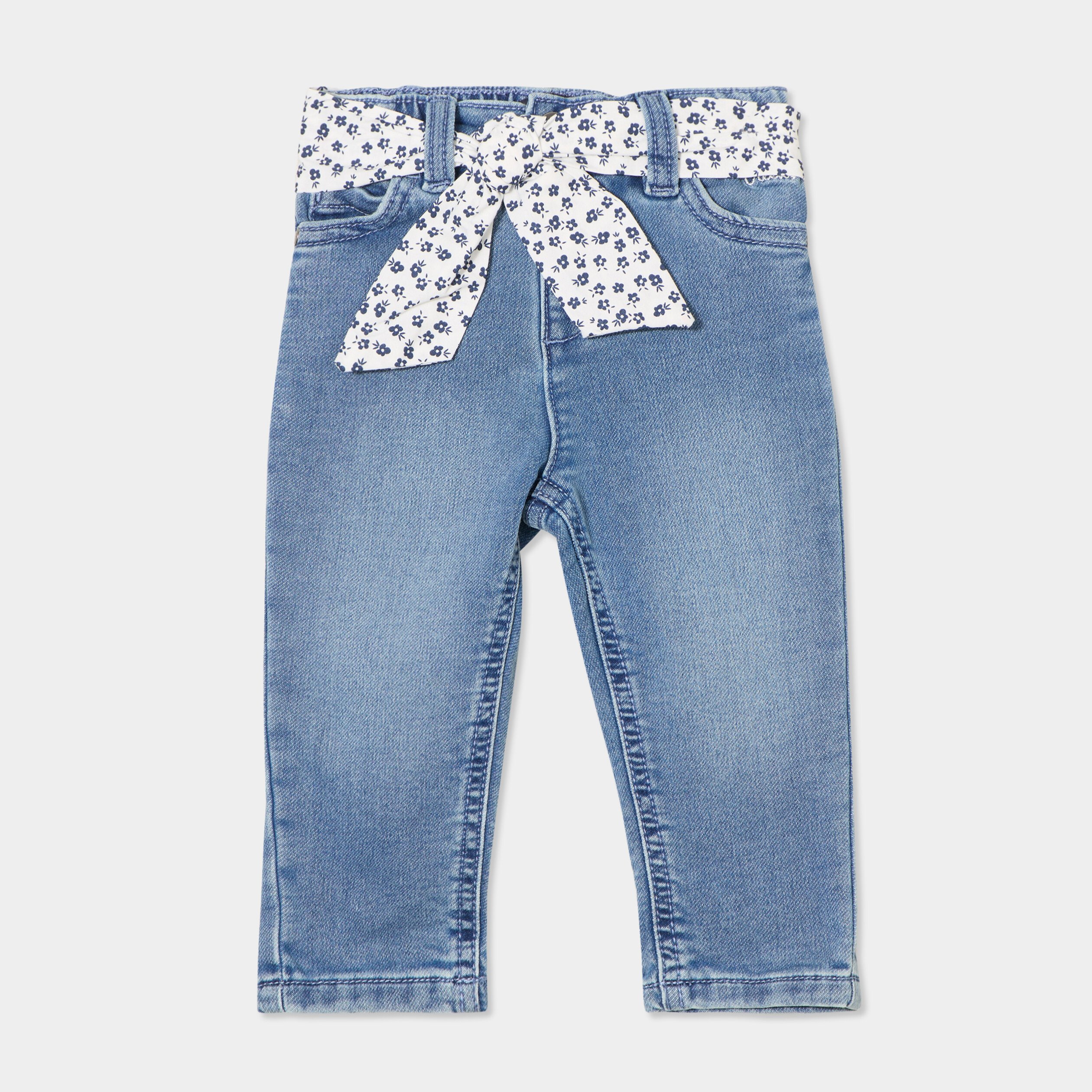 jeans ceinture foulard denim double stone bebef Jeans ceinture foulard denim double stone bébé fille