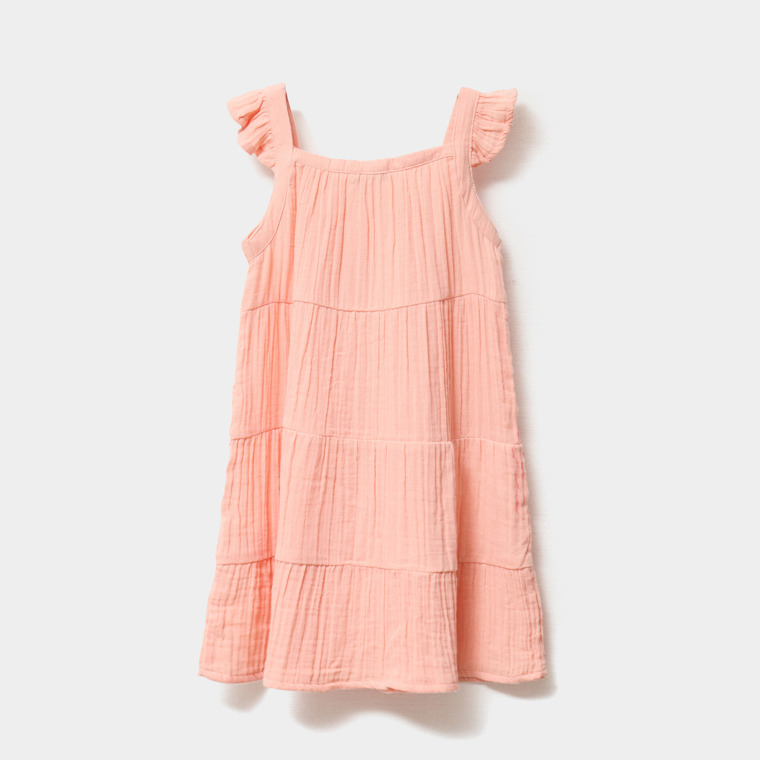 robe a bretelles fines gaze de coton rose saumon fille Robe à bretelles fines gaze de coton rose saumon fille