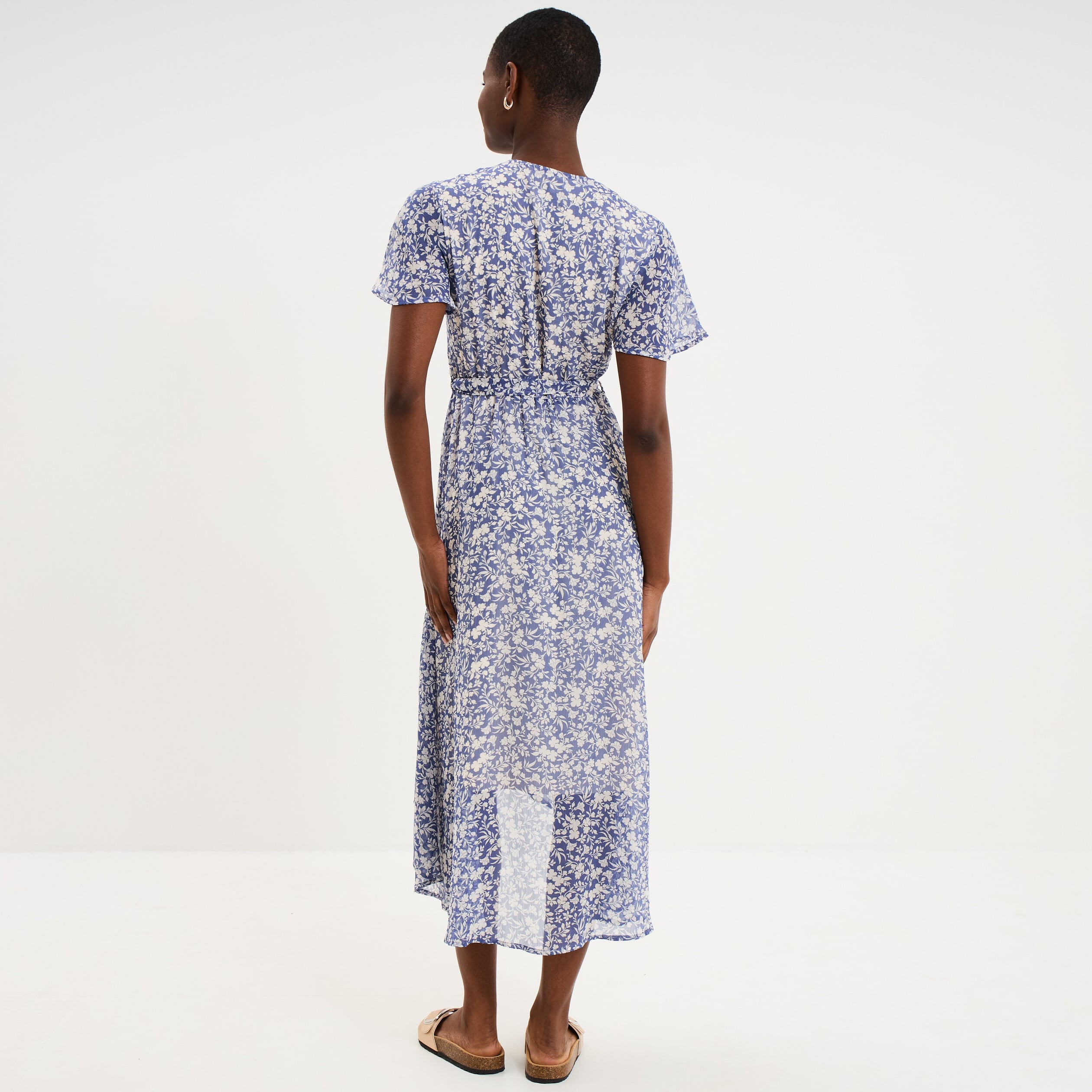 Robe longue &eacute;vas&eacute;e col cache-coeur bleu femme