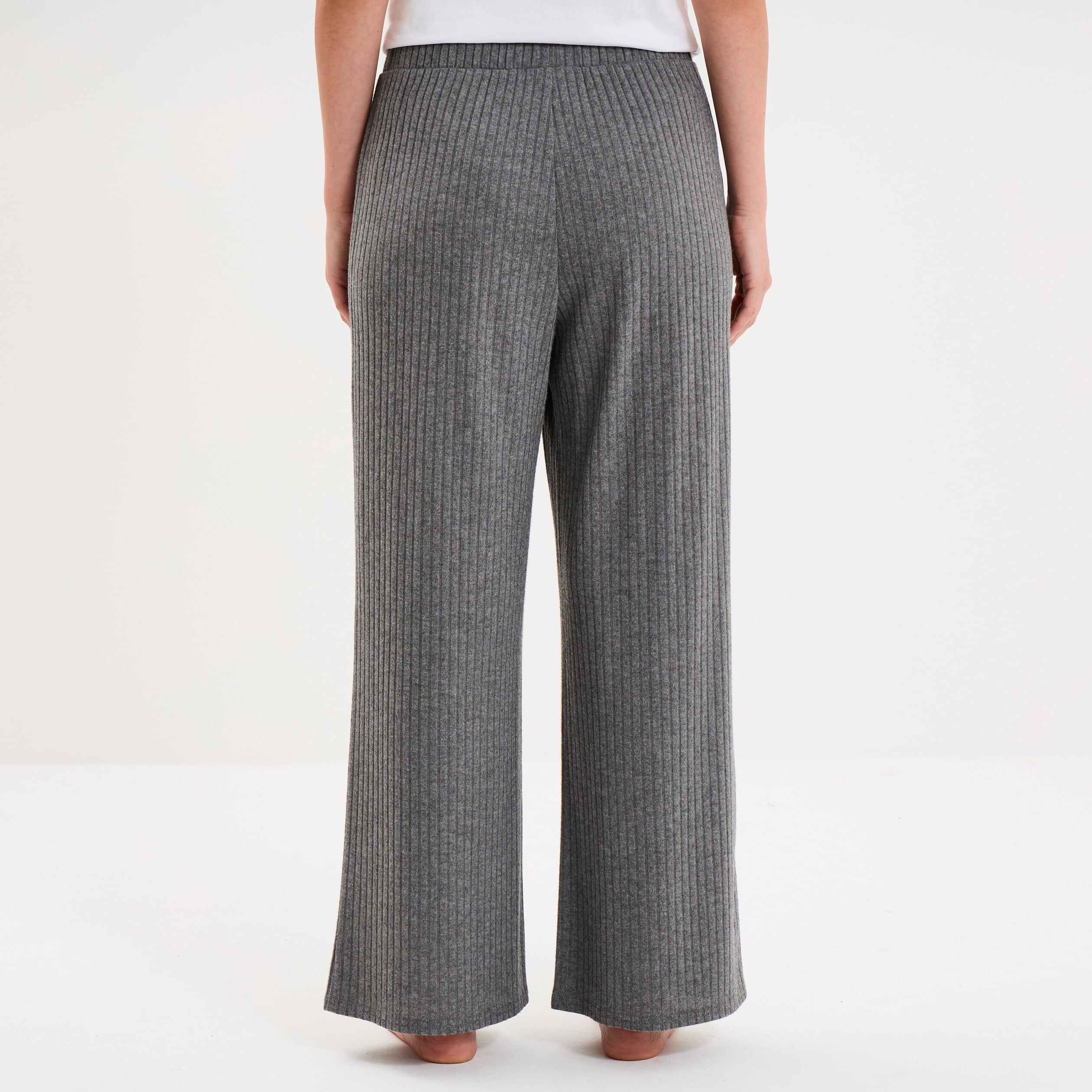 Pantalon de pyjama droit c&ocirc;tel&eacute; gris fonc&eacute; femme