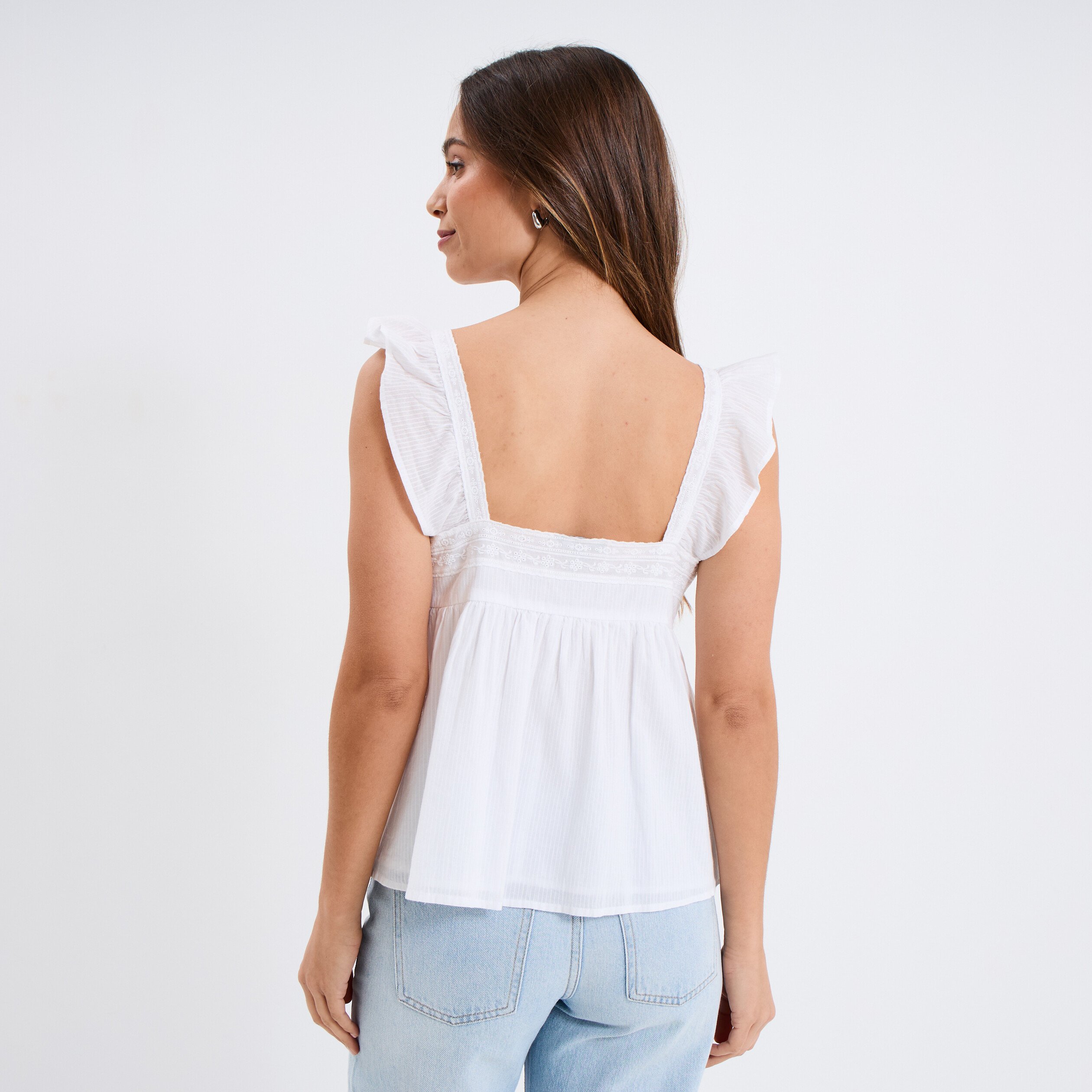 blouse bretelles a volants coton blanc femme Blouse bretelles à volants coton blanc femme