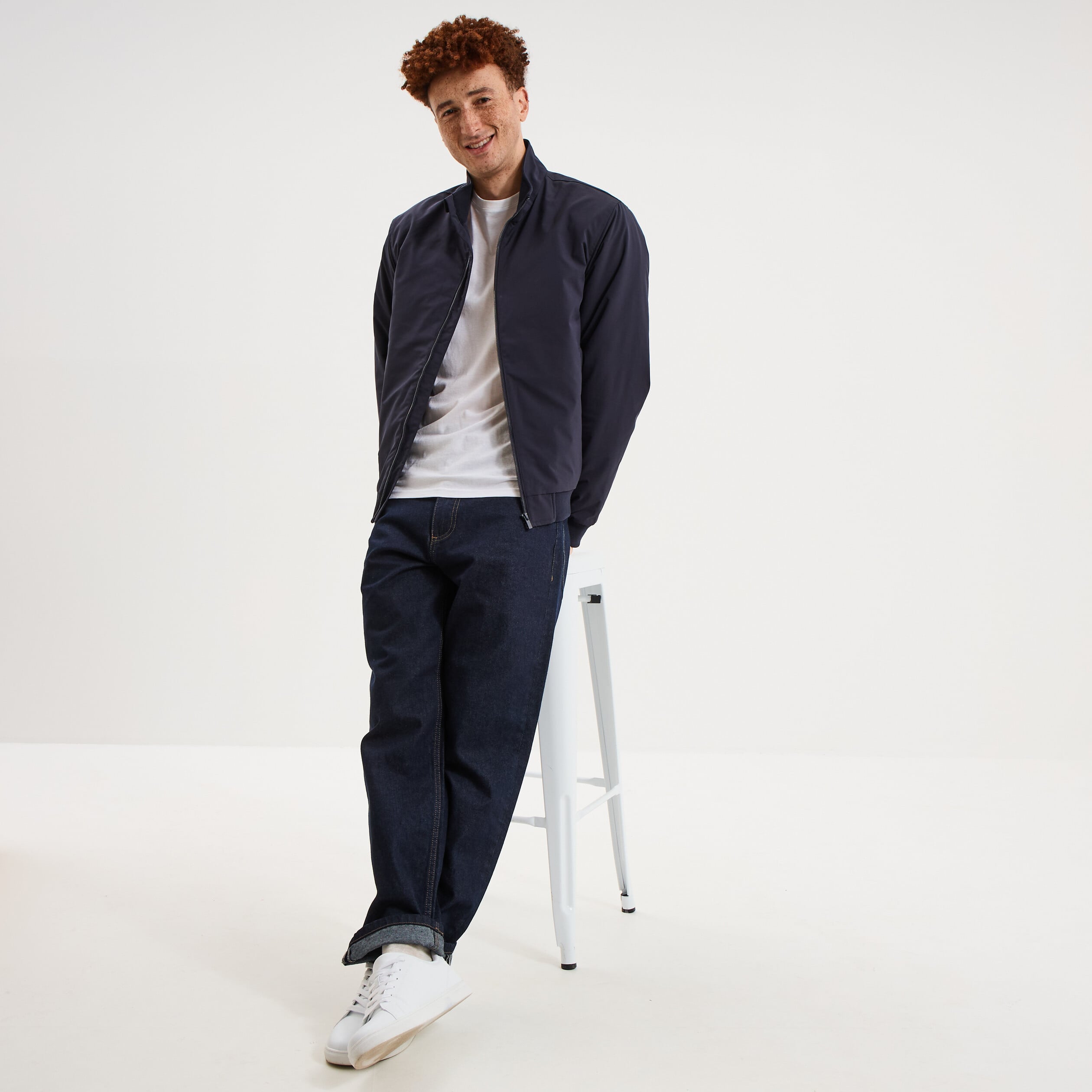 Blouson d&eacute;perlant col montant bleu fonc&eacute; homme