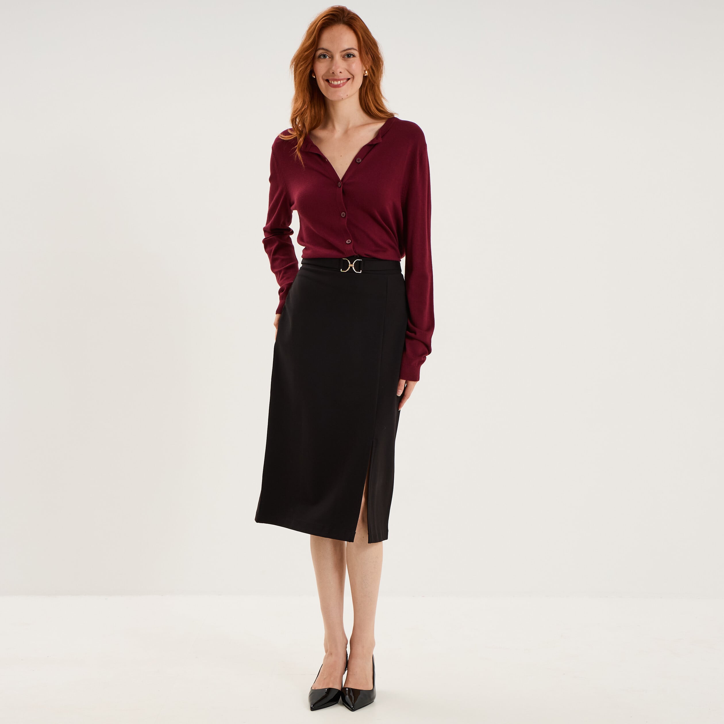 Jupe cintr&eacute;e taille &eacute;lastiqu&eacute;e noir femme