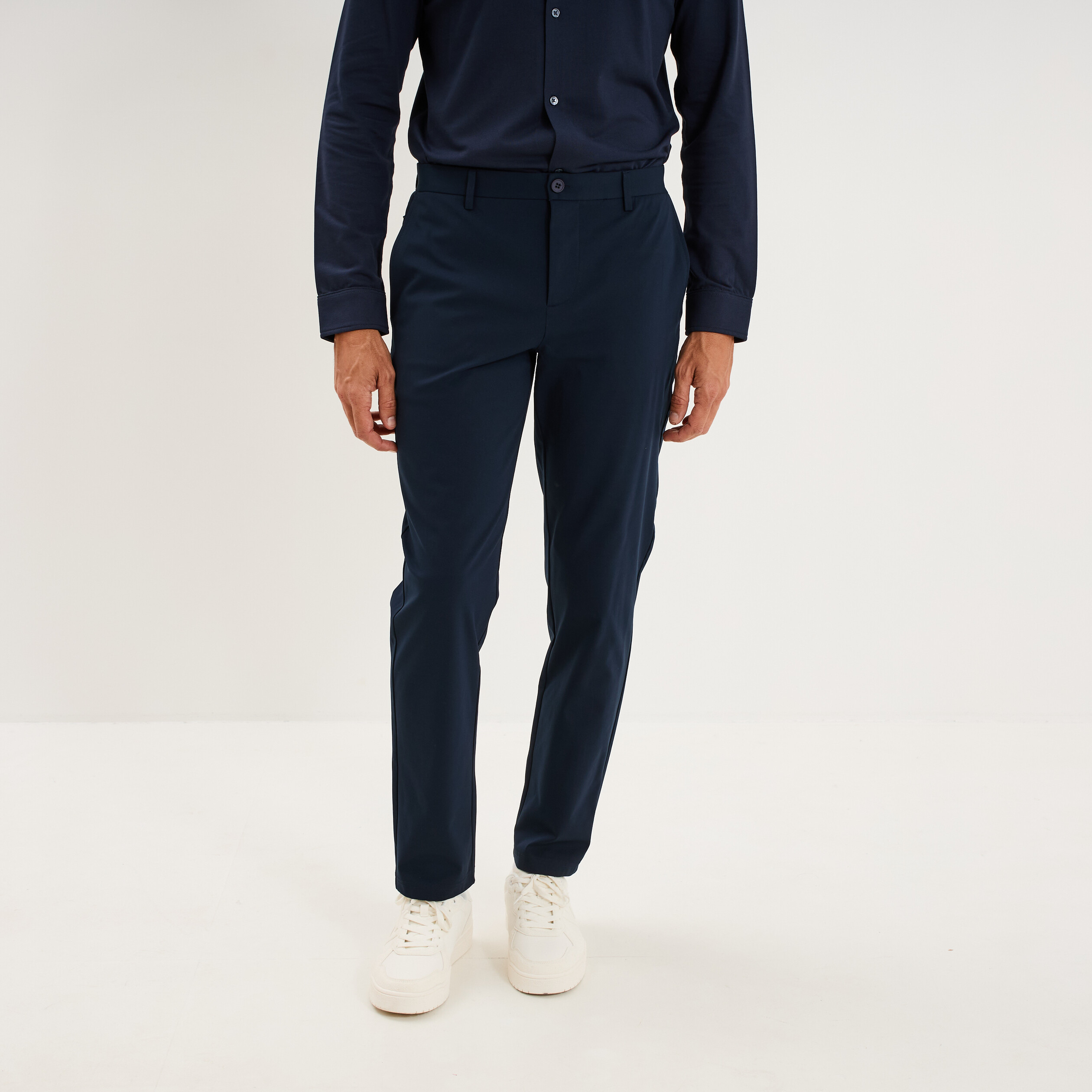Pantalon chino slim sans repassage bleu marine homme