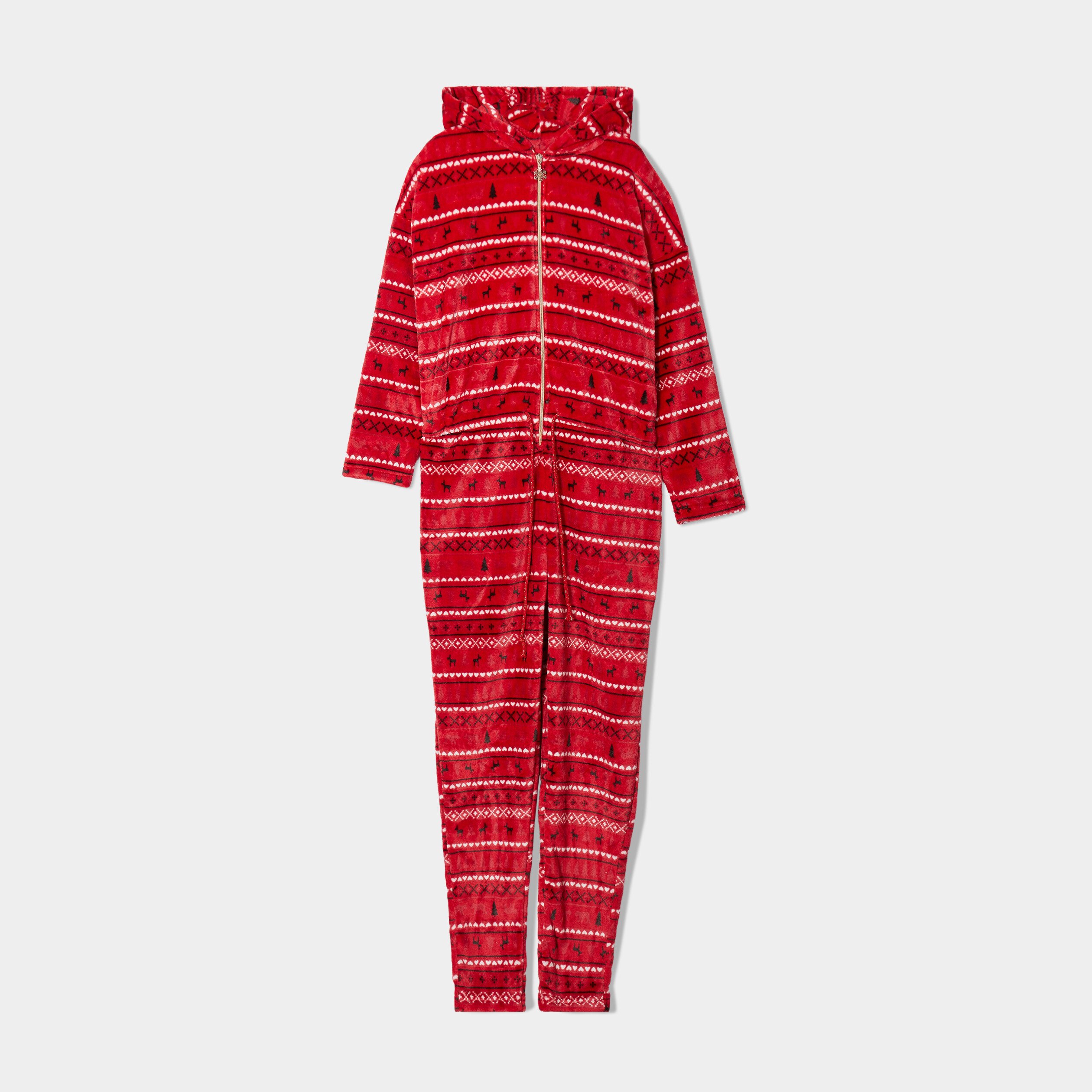 Combinaison pyjama pilou à capuche rouge femme