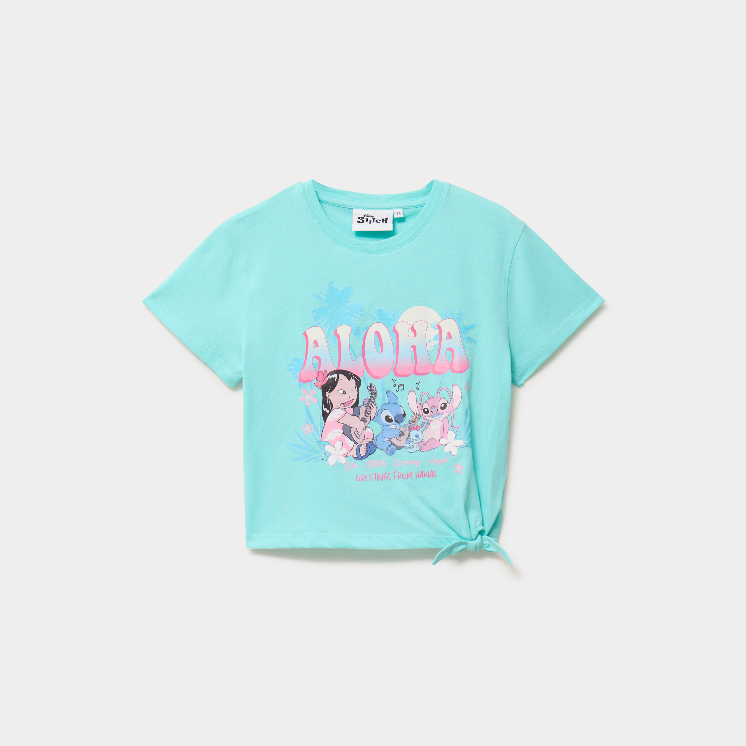 T-shirt avec noeud coton Stitch bleu turquoise fille