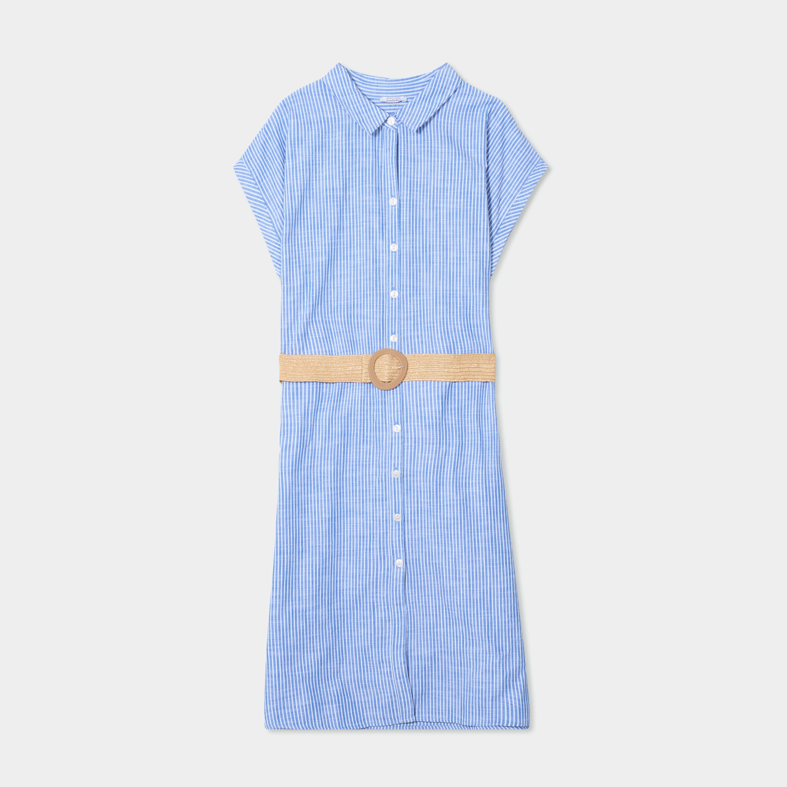 Robe chemise ceintur&eacute;e longueur genou bleu lavande femme grande taille