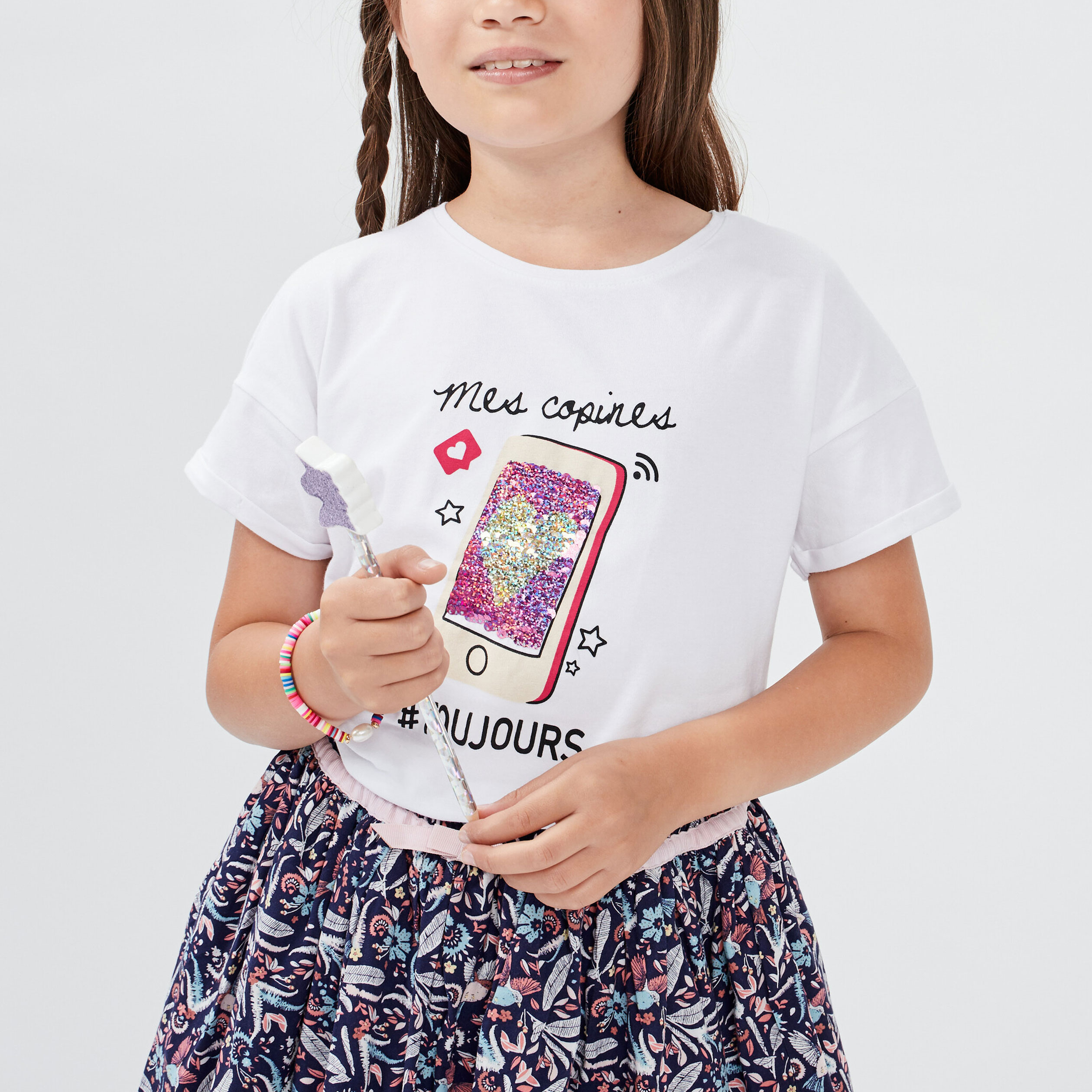 T-shirt manches courtes blanc fille