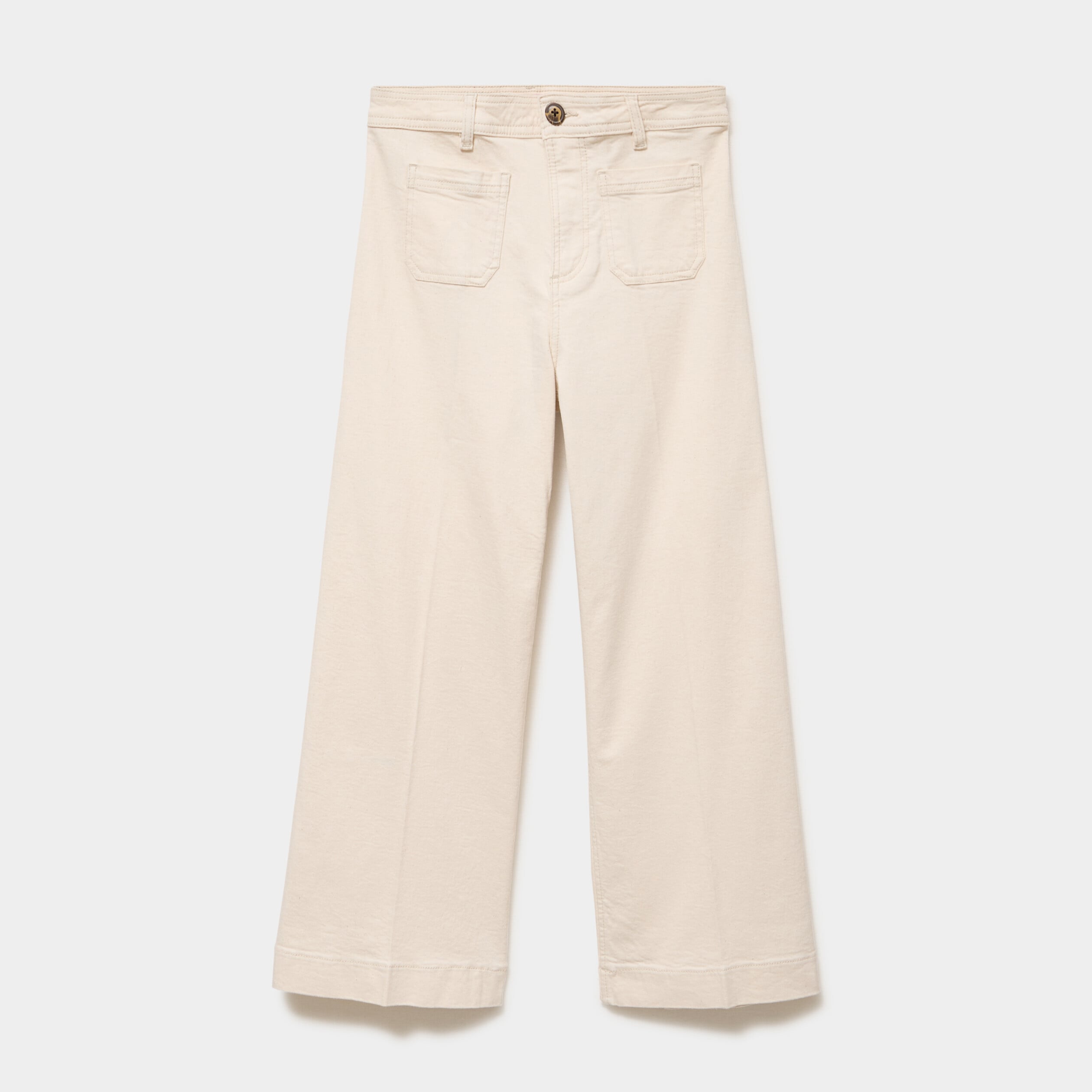 Pantalon large poche plaqu&eacute;e cropped ivoire femme