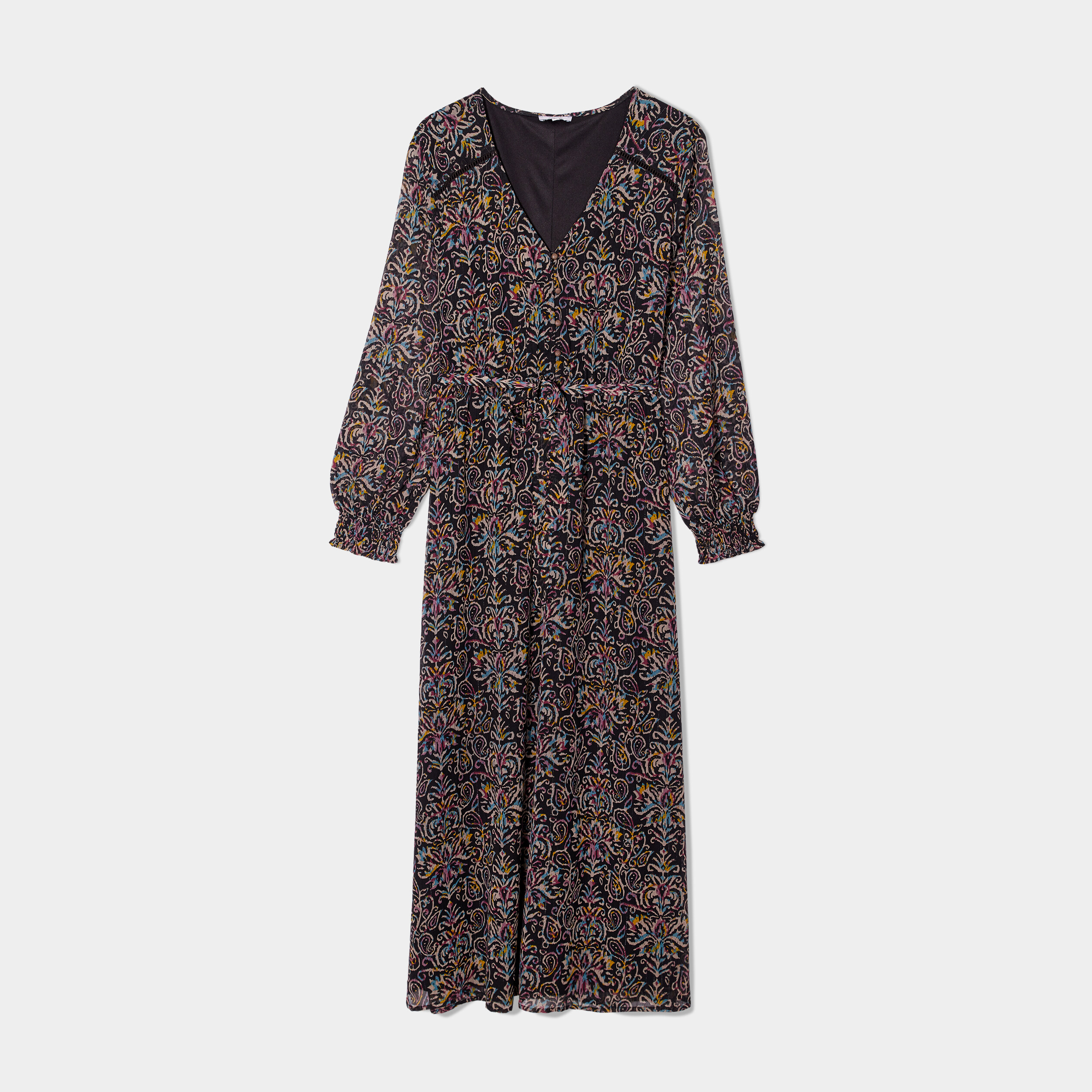 robe longue ceinturee fils metallises noir femmegt Robe longue ceinturée fils métallisés noir femme grande taille