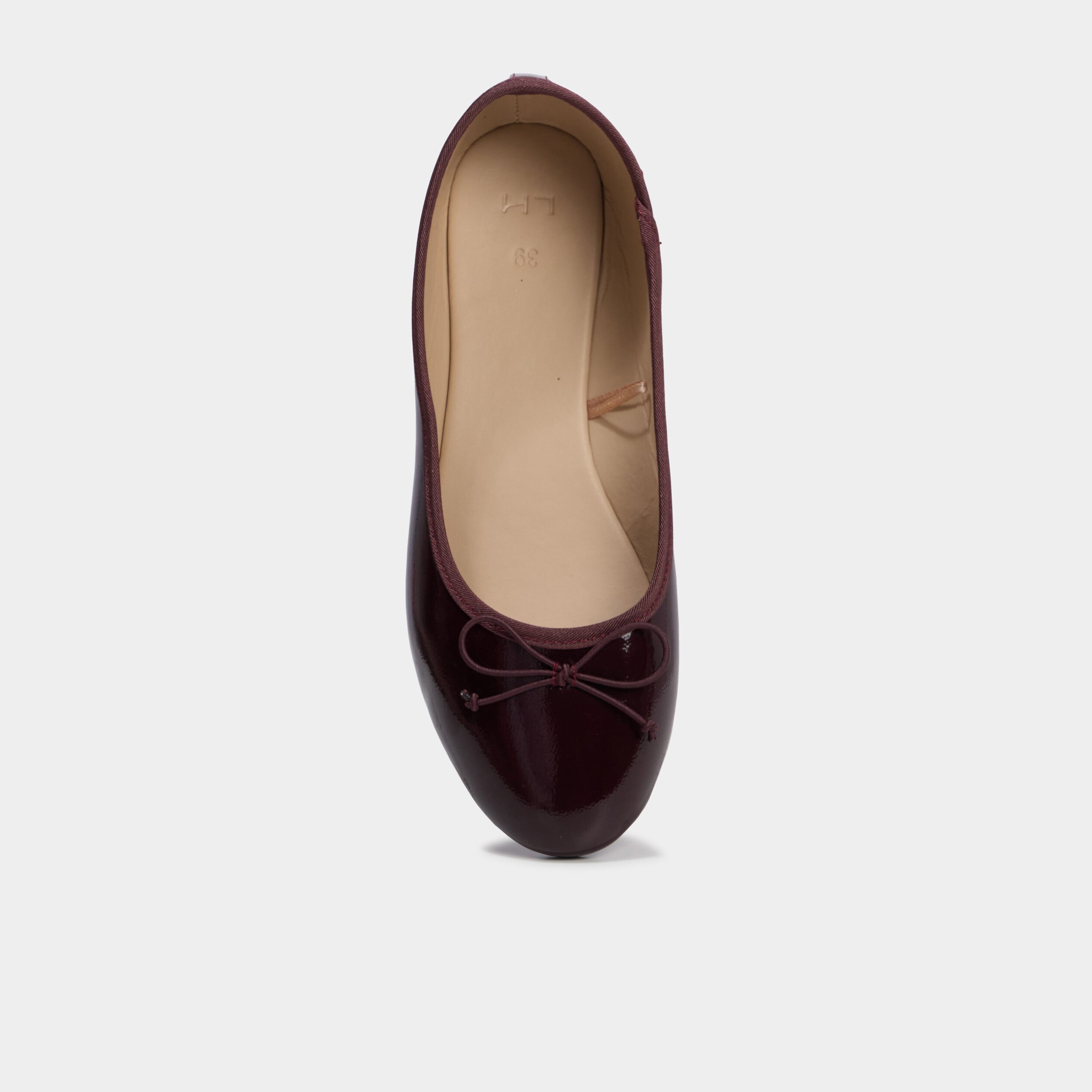 Ballerines vernies plates avec noeud bordeaux femme