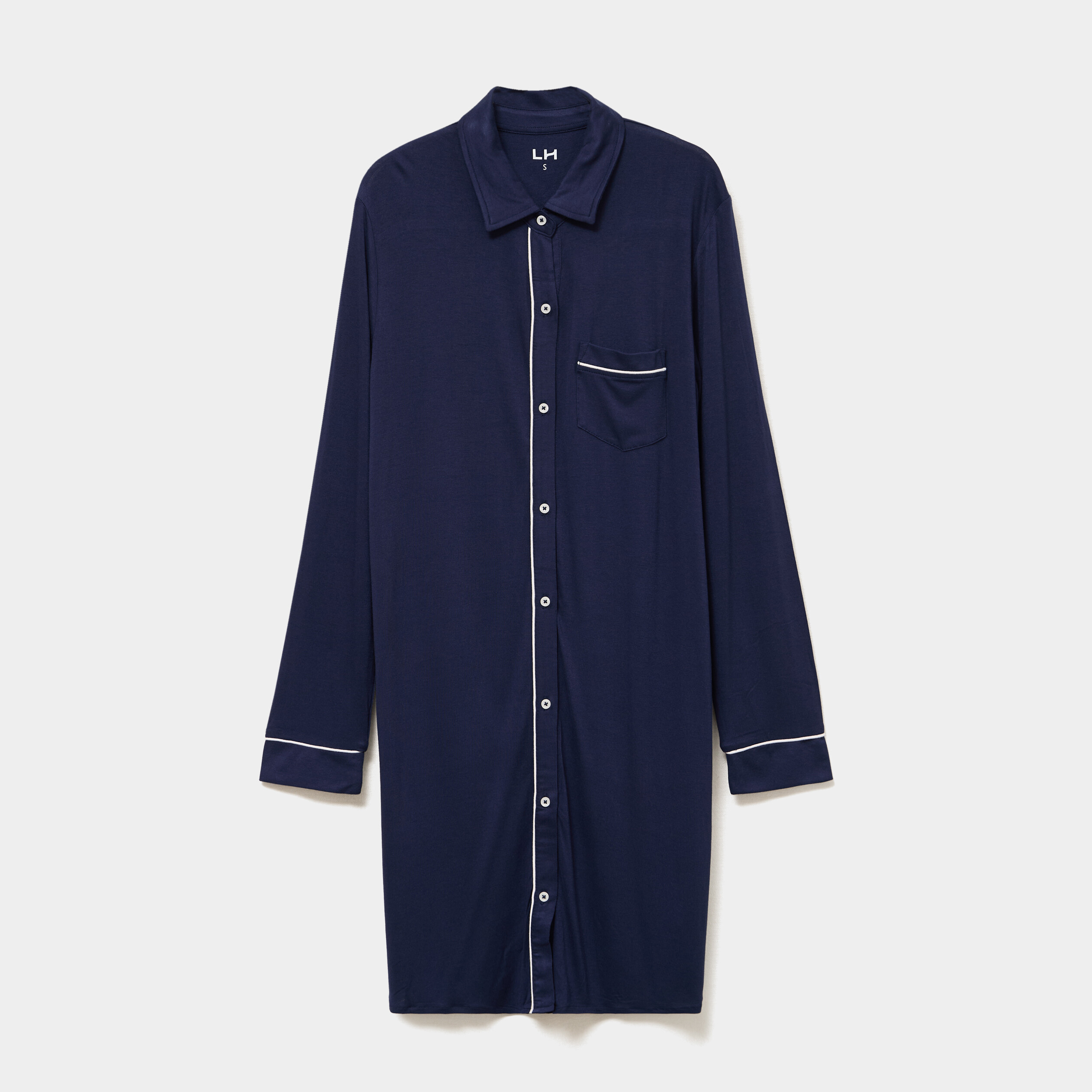 Chemise de nuit liquette boutonn&eacute;e bleu marine femme
