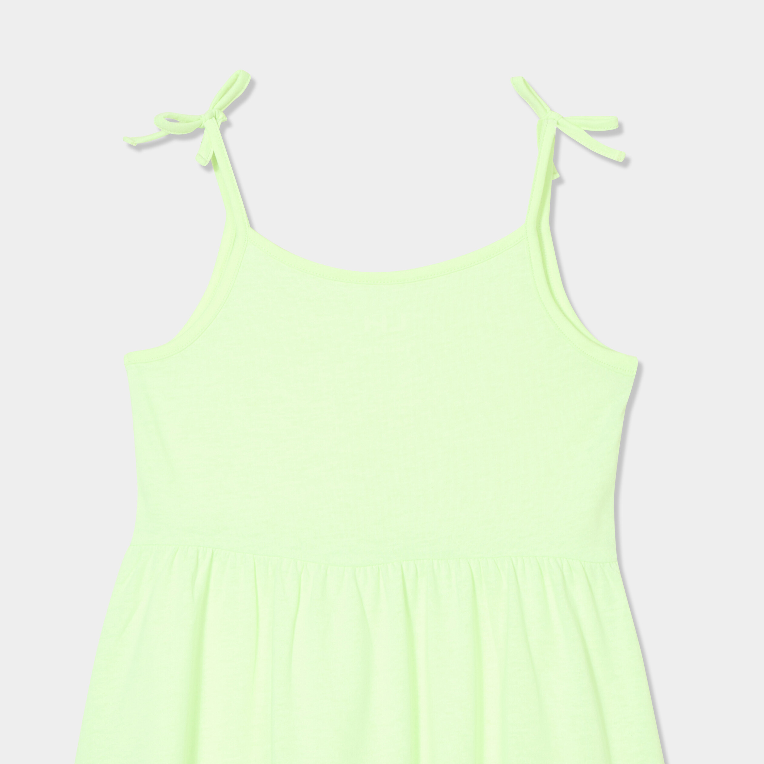 Robe courte bretelles nou&eacute;es &eacute;vas&eacute;e jaune fluo fille