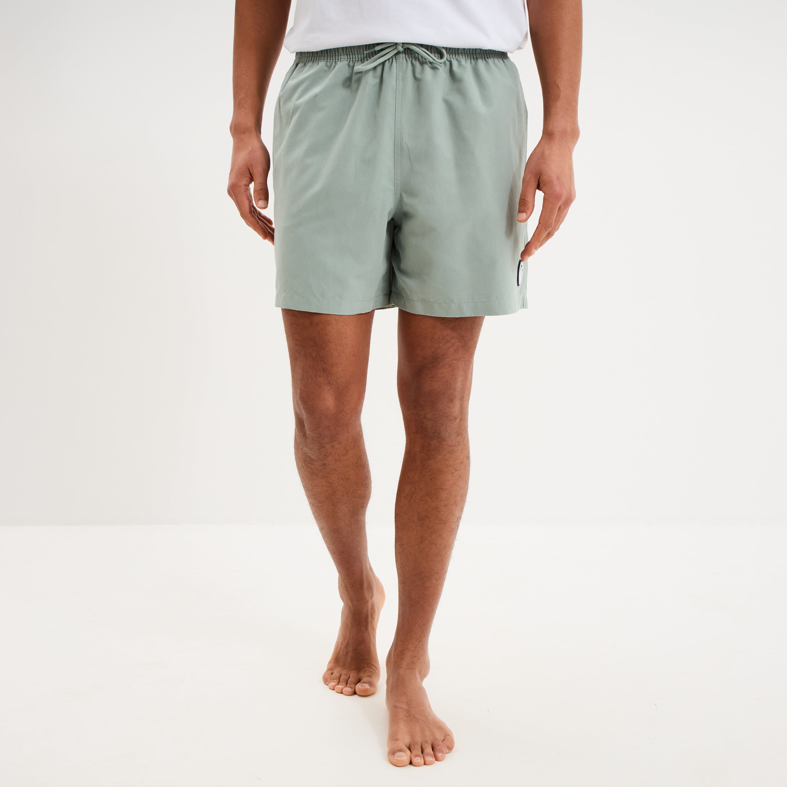 Short de bain droit taille &eacute;lastiqu&eacute;e vert pastel homme