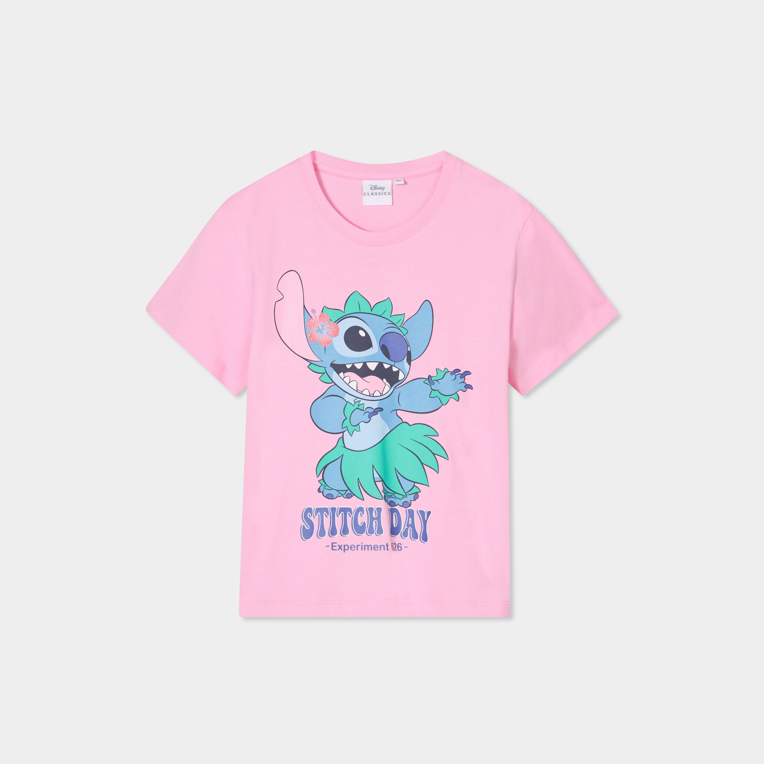 t shirt manches courtes coton stitch rose fille T-shirt manches courtes coton Stitch rose fille