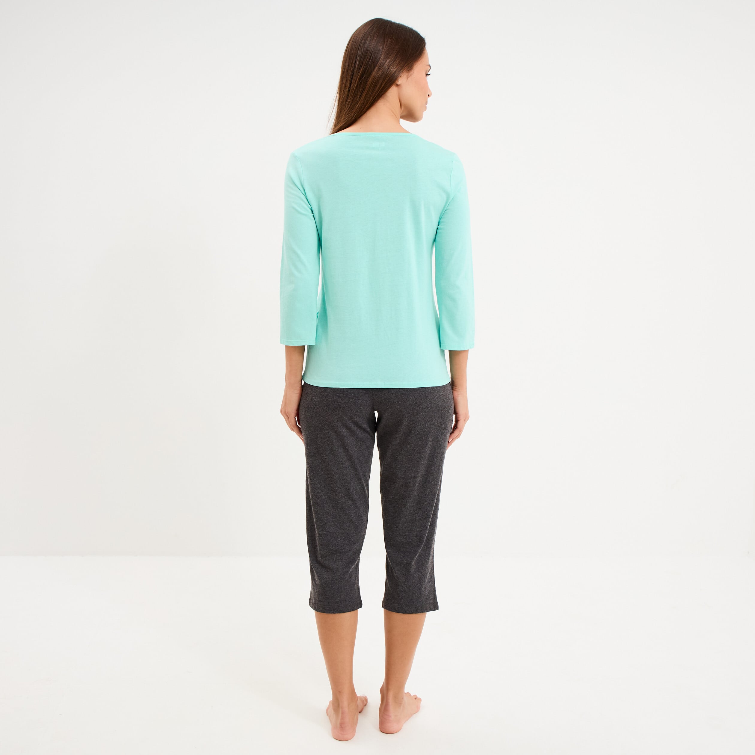 Ensemble pyjama corsaire et t-shirt bleu turquoise femme