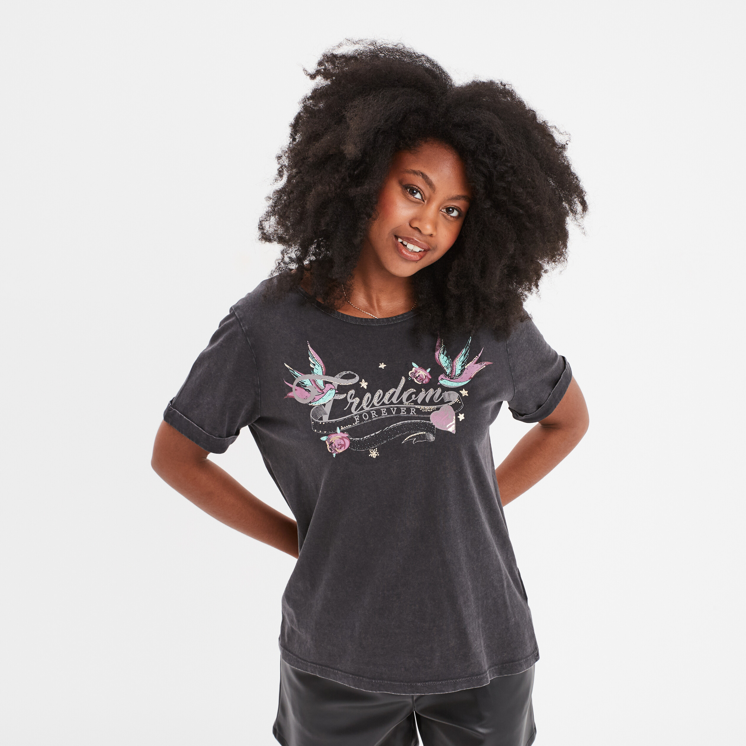 t shirt manches courtes coton liberto noir femme T-shirt manches courtes coton Liberto noir femme