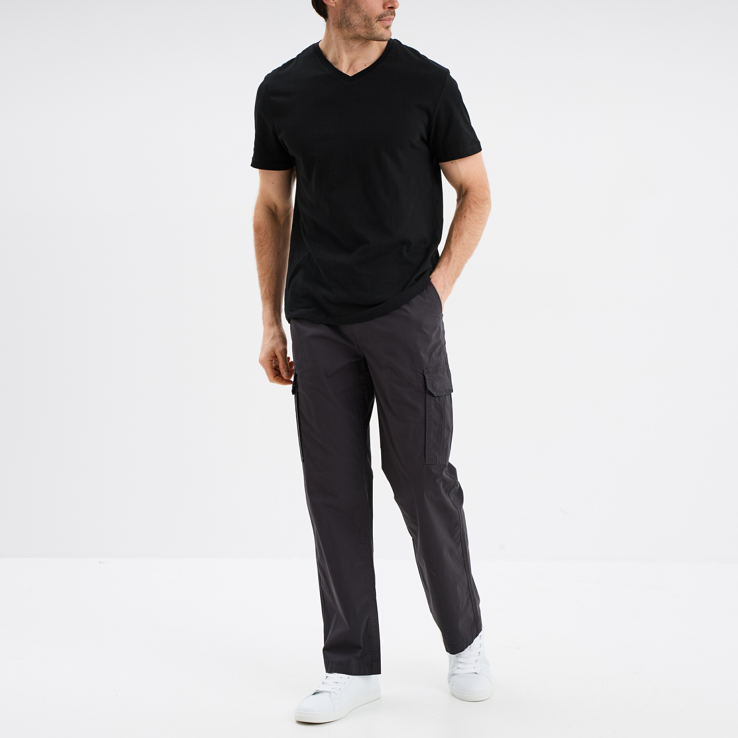 pantalon cargo slim coton gris fonce homme Pantalon cargo slim coton gris foncé homme